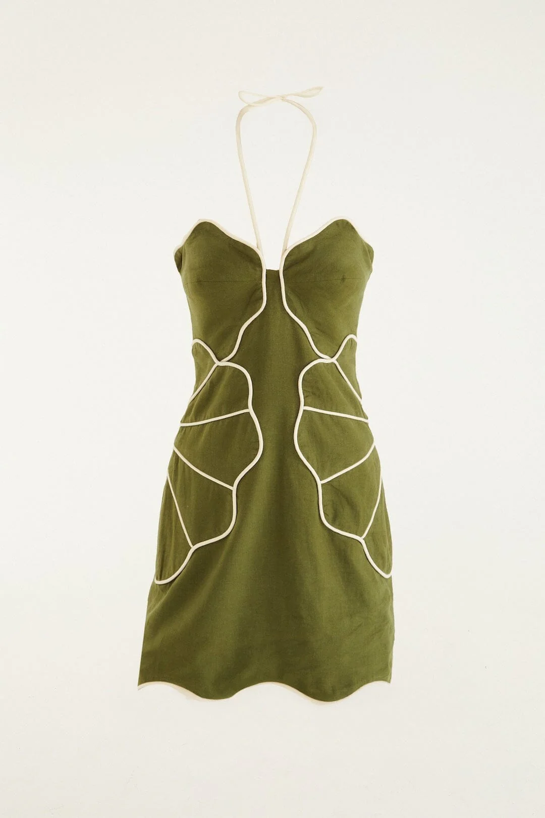 Green Wavy Trim Halter Neck Lenzing™ Ecovero™ Euroflax™ Mini Dress - Image 4