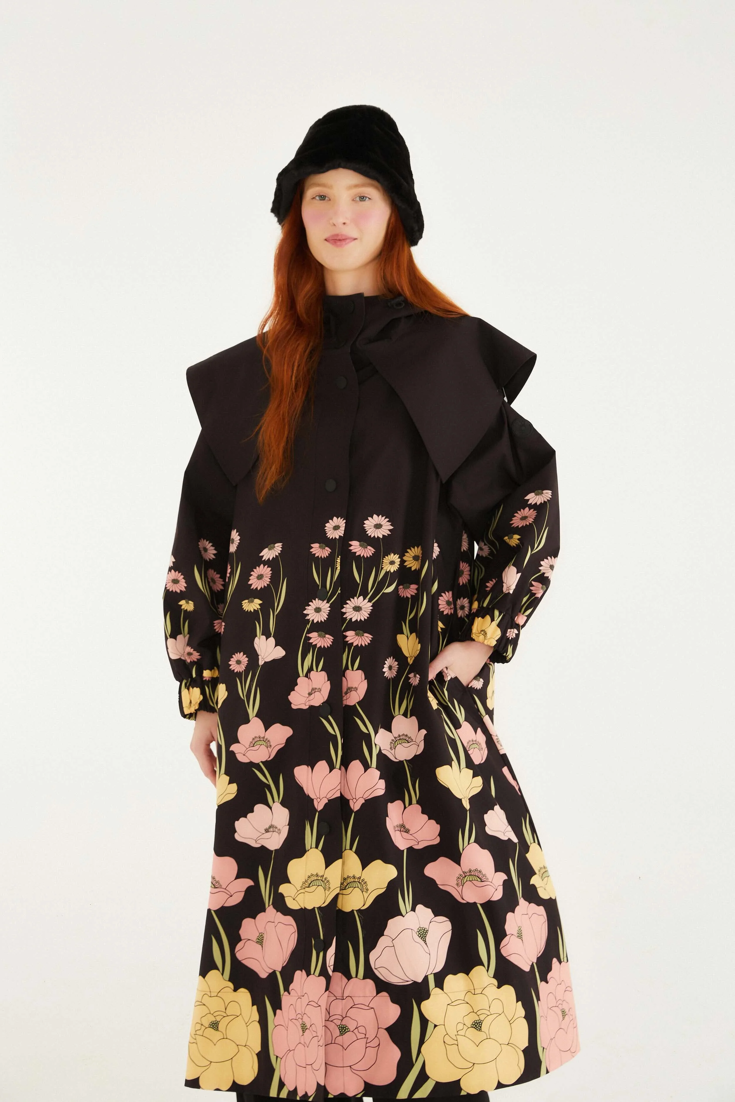 Black Growing Flowers Raincoat - Image 3