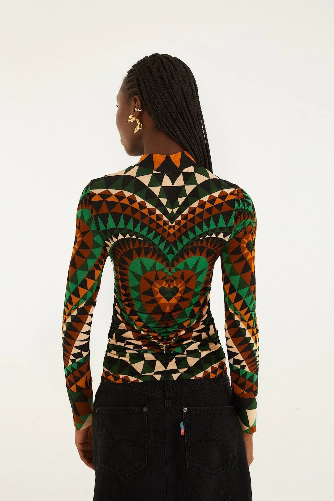 Green Heart Deco Ruched Waist Jersey Blouse - Image 3