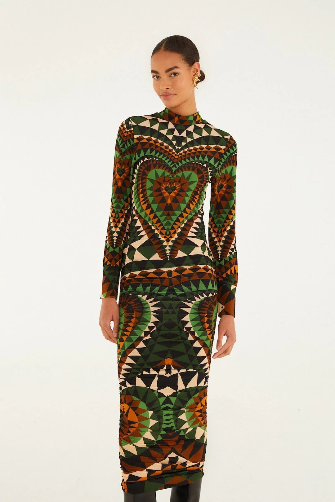 Multicolor Heart Deco Long Sleeve Jersey Midi Dress - Image 4