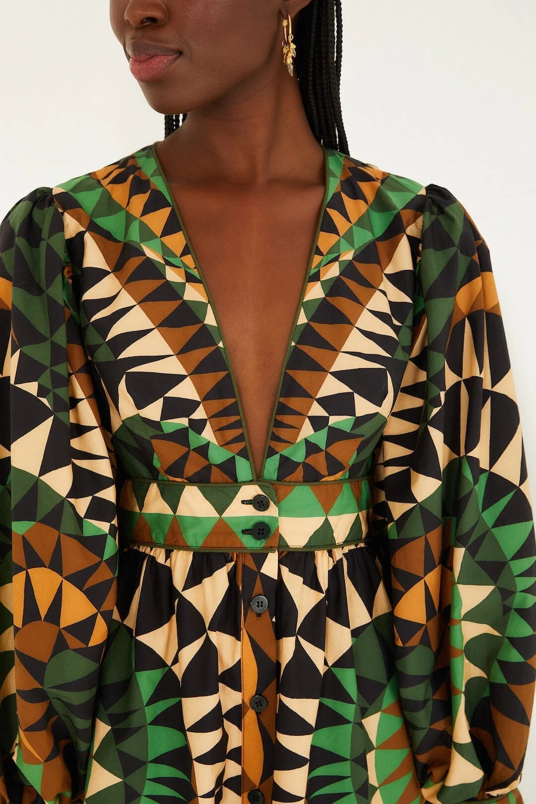 Green Heart Deco Puff Sleeve Organic Cotton Mini Dress - Image 2