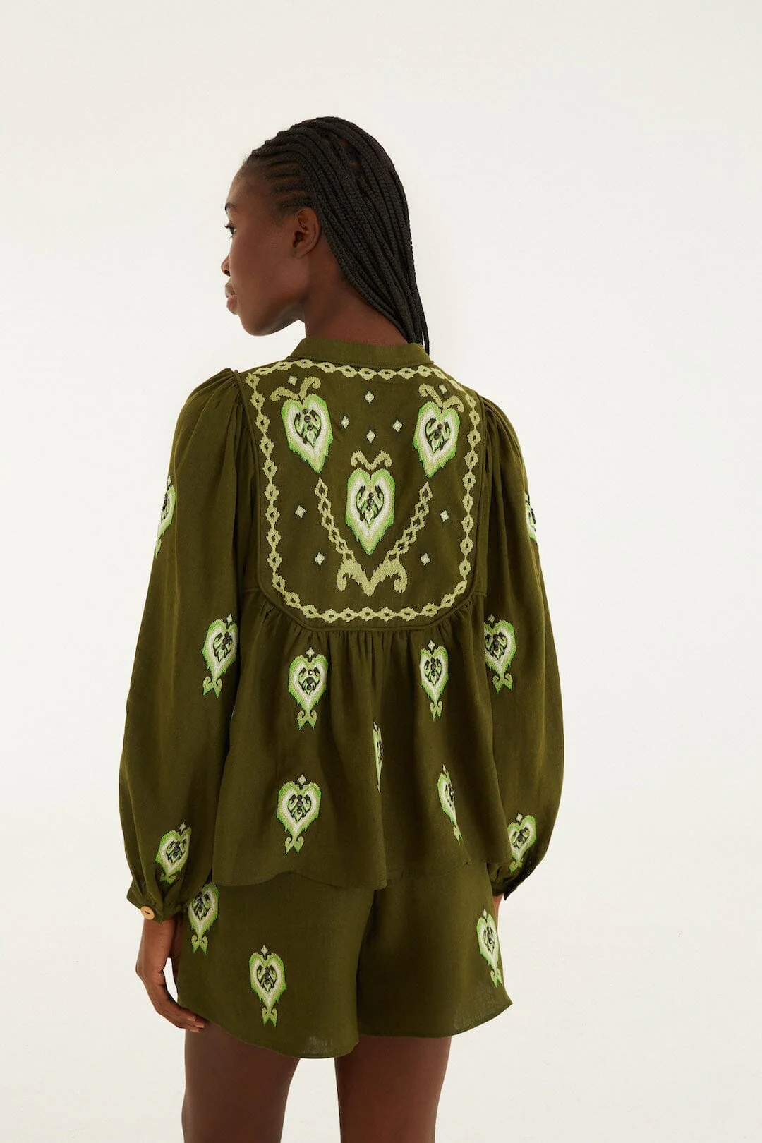 Green Heart Tapestry Embroidered Lenzing™ Ecovero™ Euroflax™ Shorts - Image 3