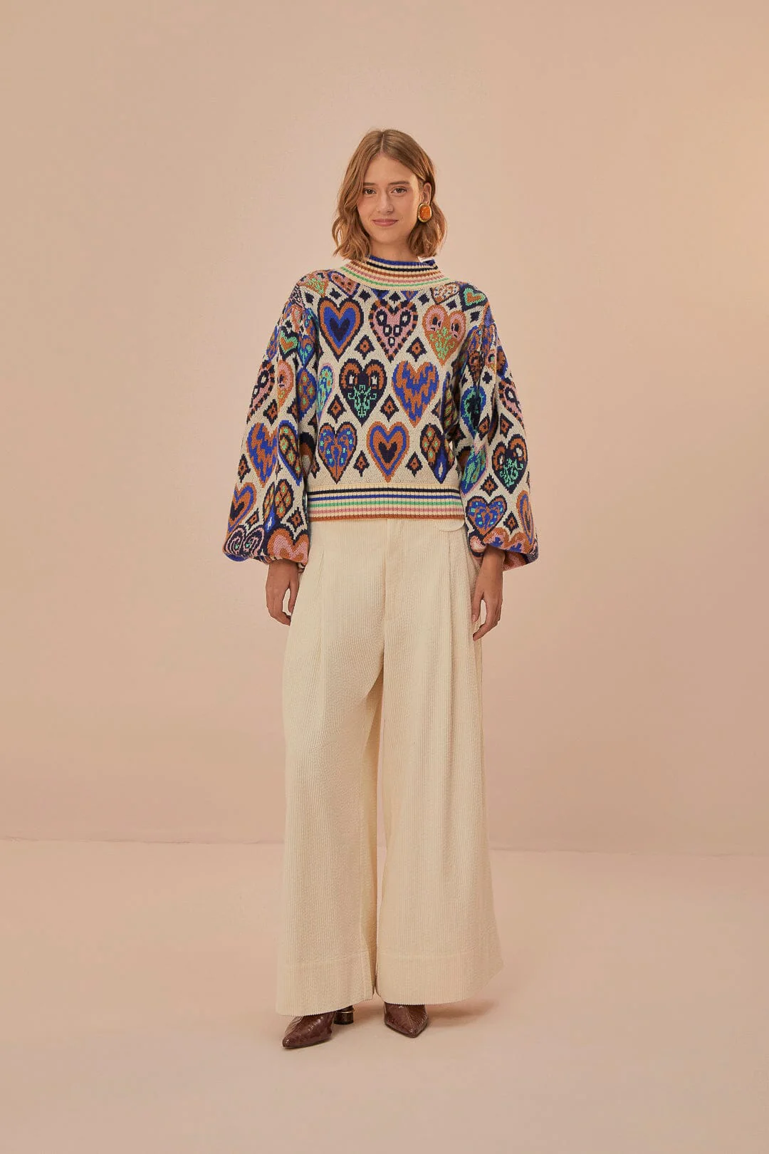 Cream Hearts Ikat Knit Sweater - Image 2