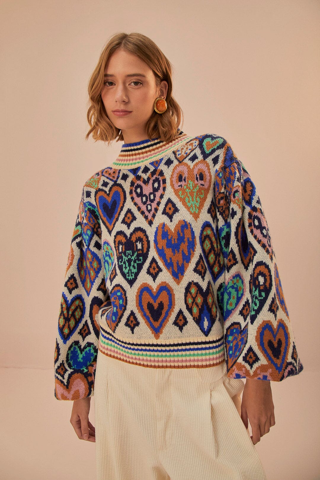Cream Hearts Ikat Knit Sweater - Image 3