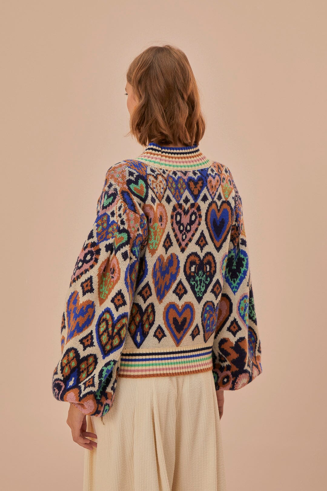 Cream Hearts Ikat Knit Sweater - Image 4