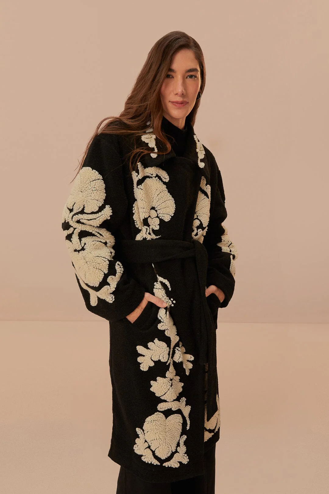 Black And White Helen Fleece Coat - Image 2