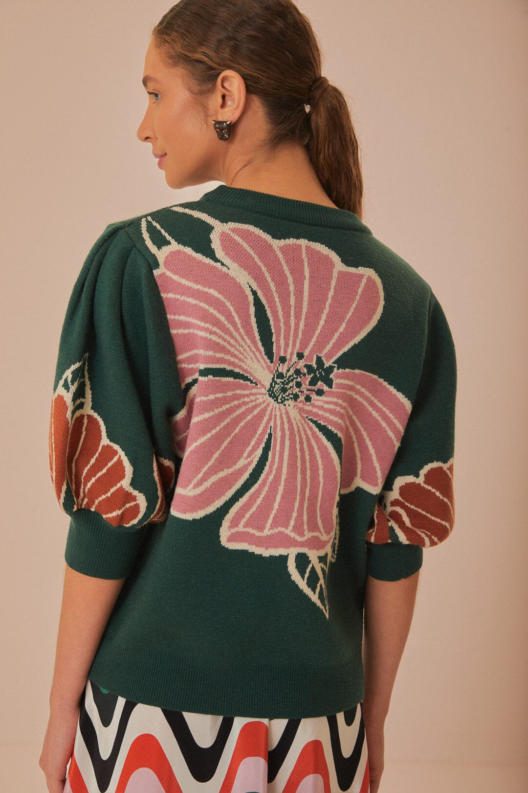 Green Honolulu Flowers Knit Sweater - Image 3