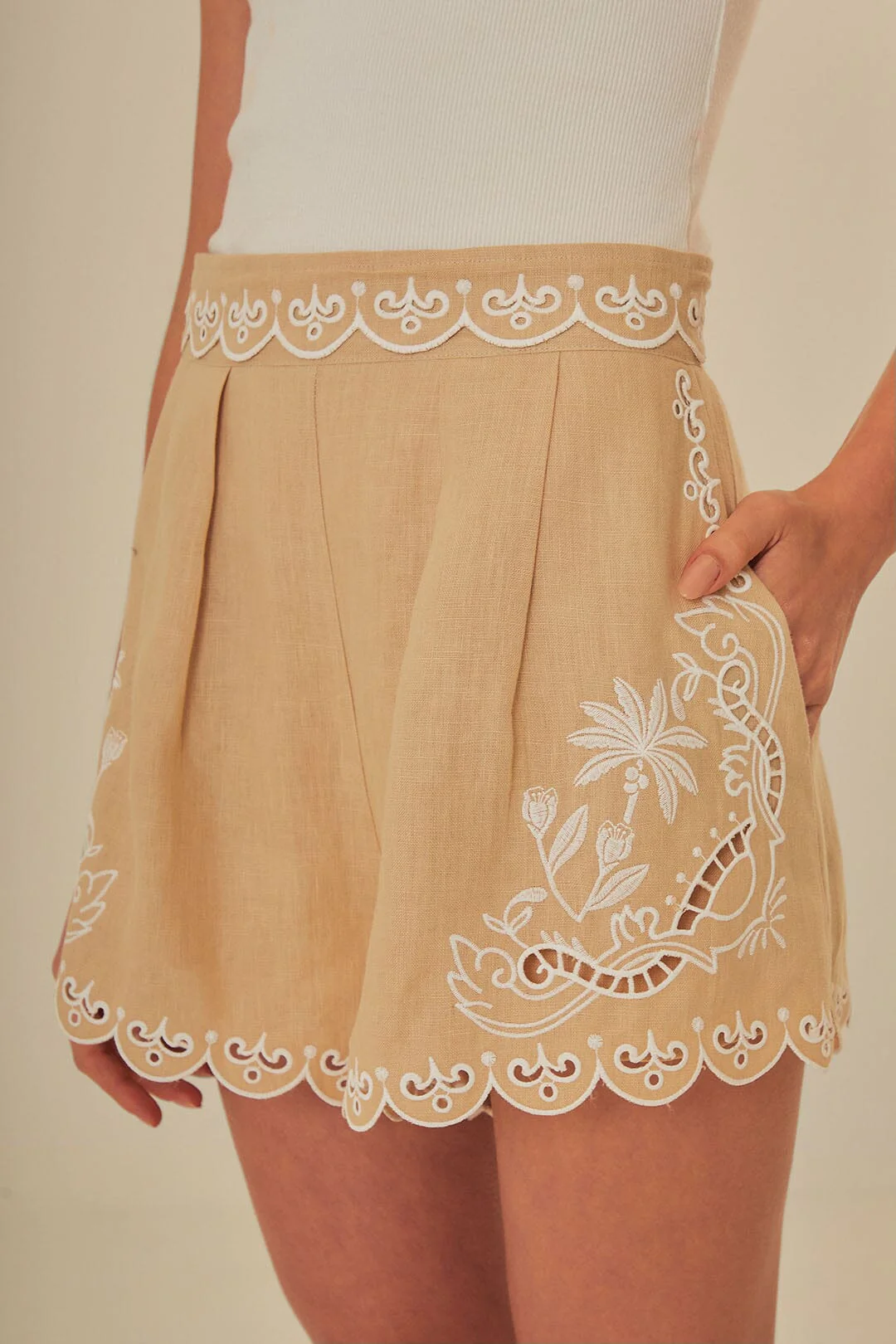 Khaki Embroidered Euroflax™ Premium Linen Shorts - Image 2