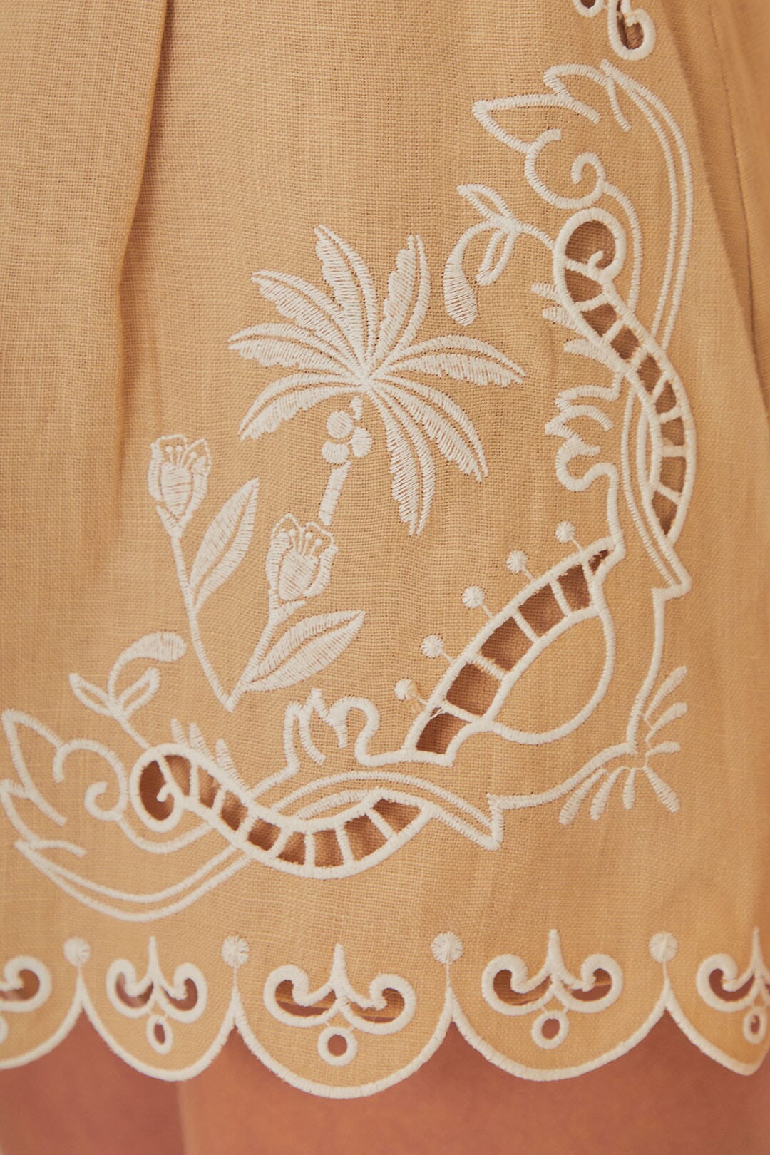 Khaki Embroidered Euroflax™ Premium Linen Shorts - Image 4