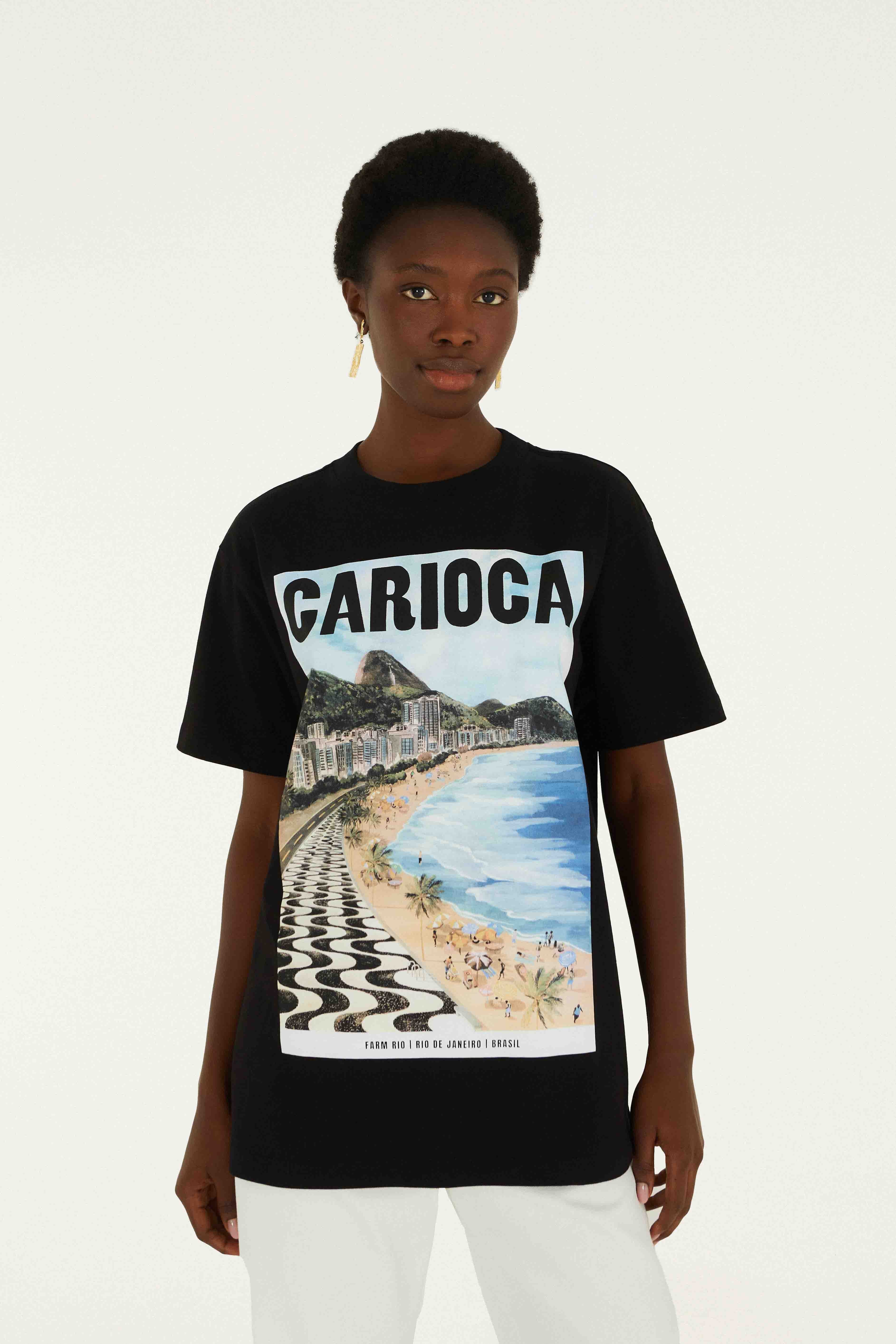 Black Landscape Carioca Organic Cotton Relaxed T-Shirt - Image 4