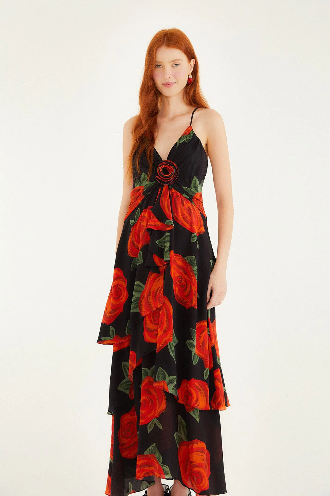 Black Latin Roses 3d Flower Layered Maxi Dress - Image 4