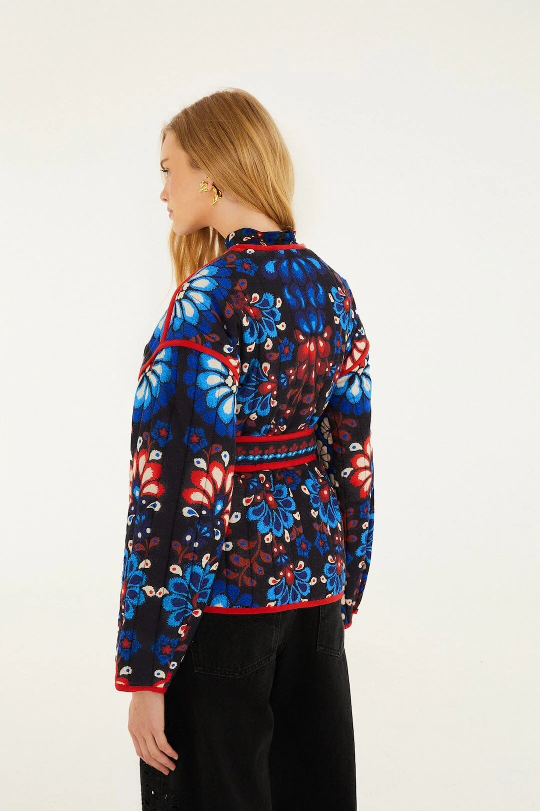 Black Latina Scarf Belted Crop Jacket - Image 3