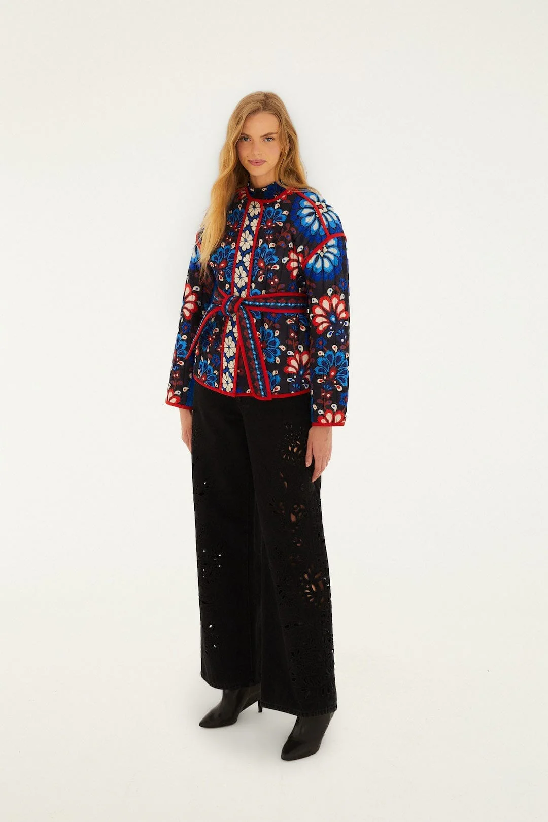 Black Latina Scarf Belted Crop Jacket - Image 4