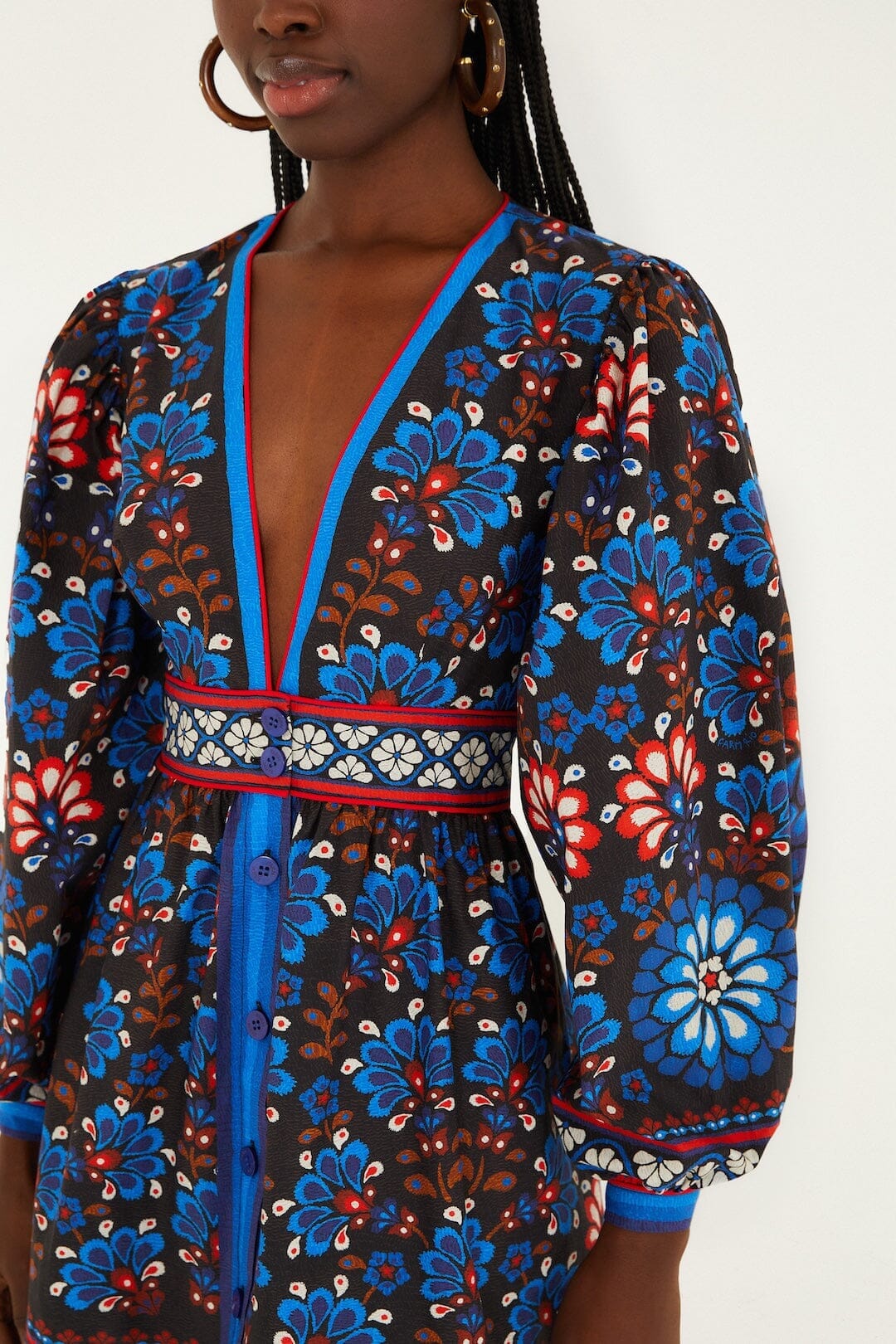 Black Latina Scarf Puff Sleeve Organic Cotton Mini Dress - Image 2