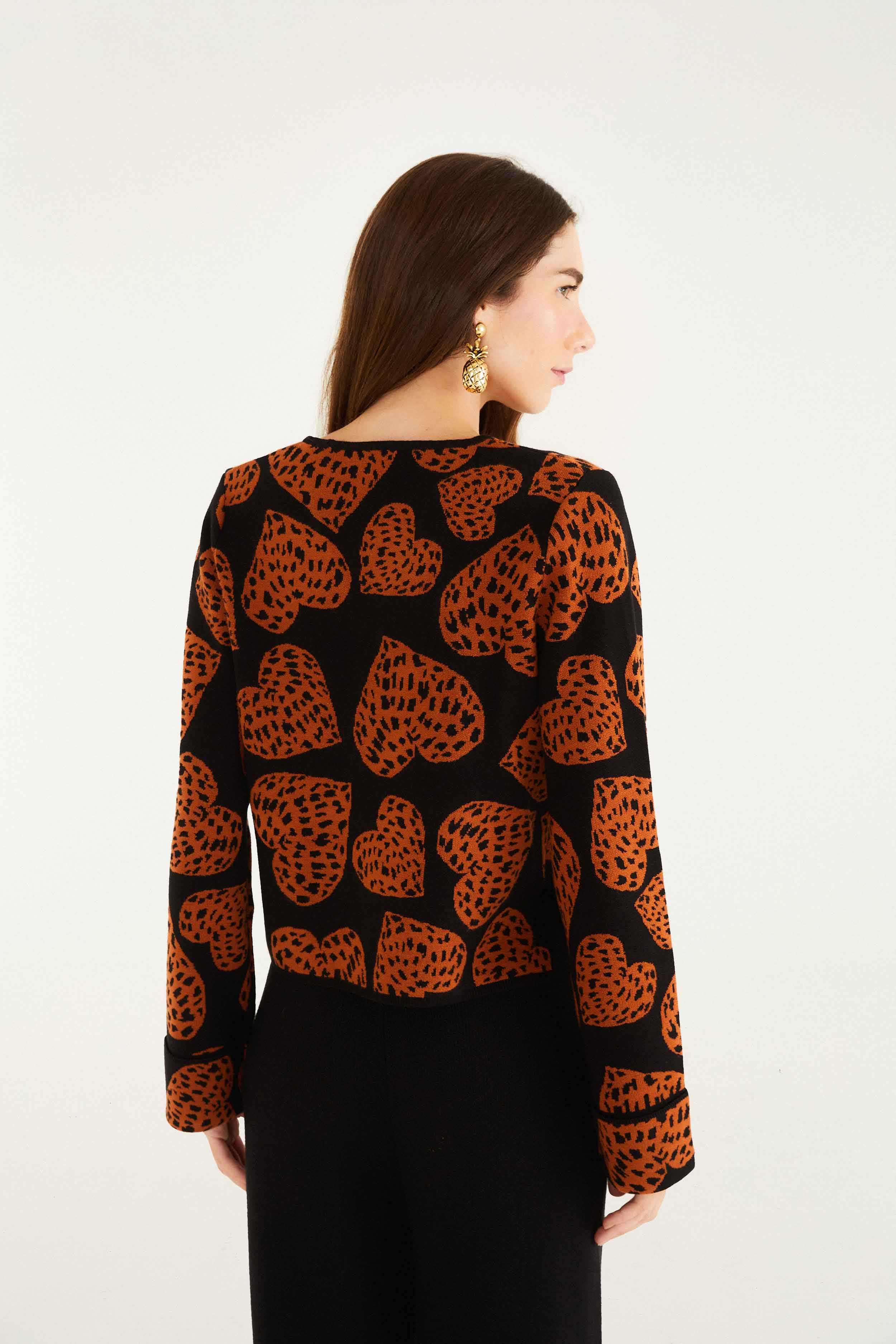Black Leopard Hearts Front Ties Knit Cardigan - Image 3