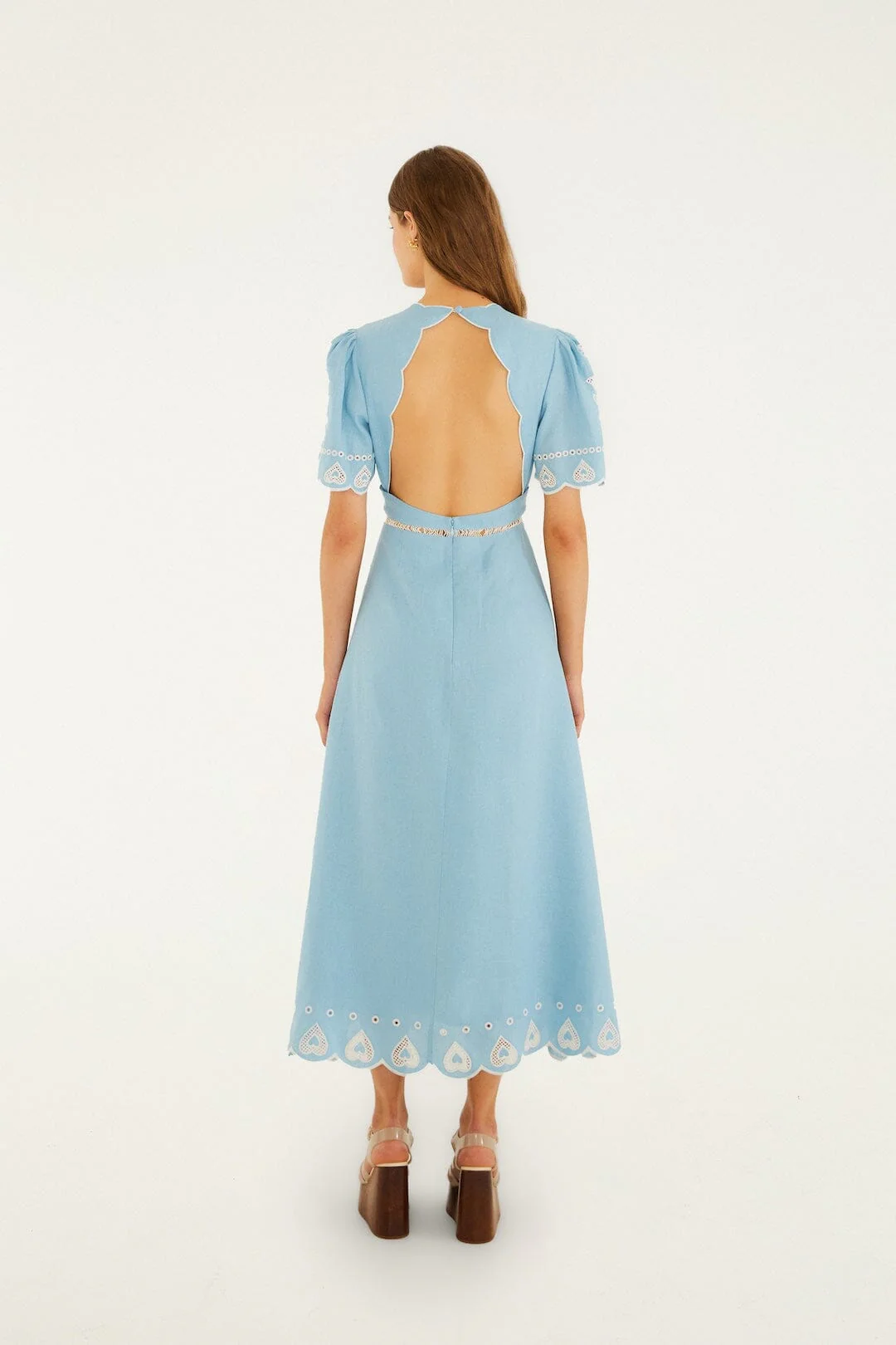 Light Blue Embroidered Euroflax™ Premium Linene Midi Dress - Image 3