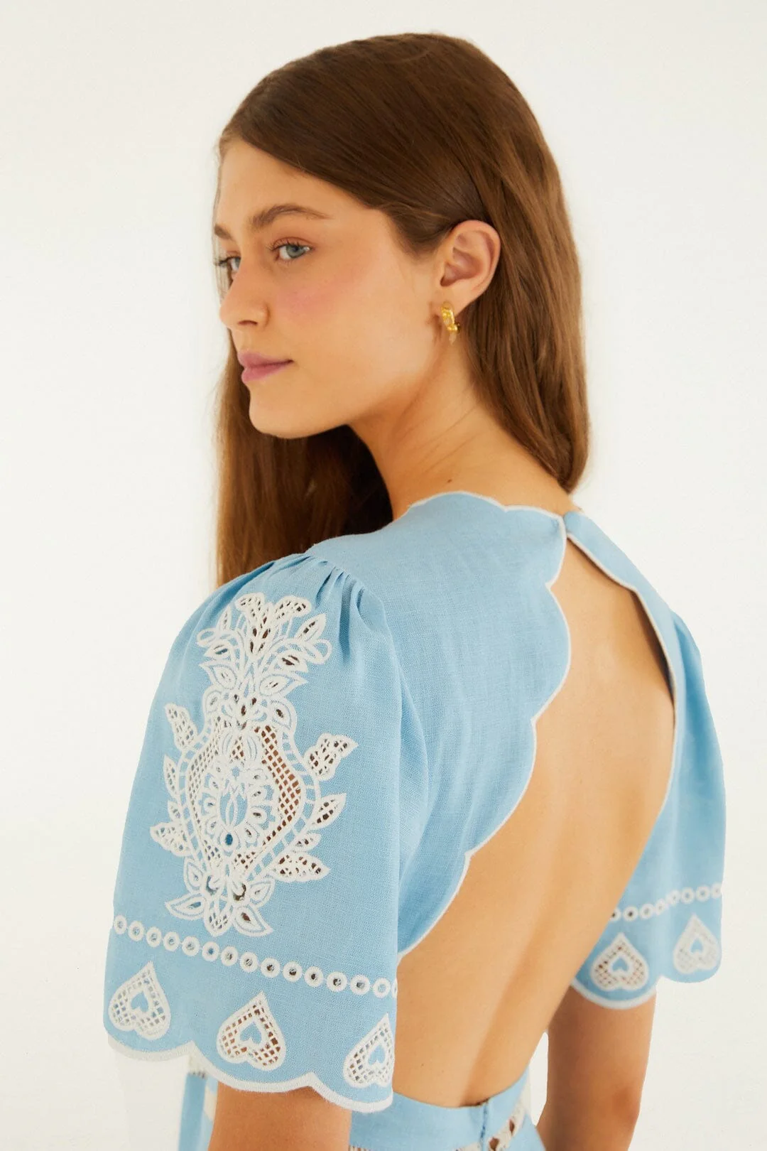 Light Blue Embroidered Euroflax™ Premium Linene Midi Dress - Image 4