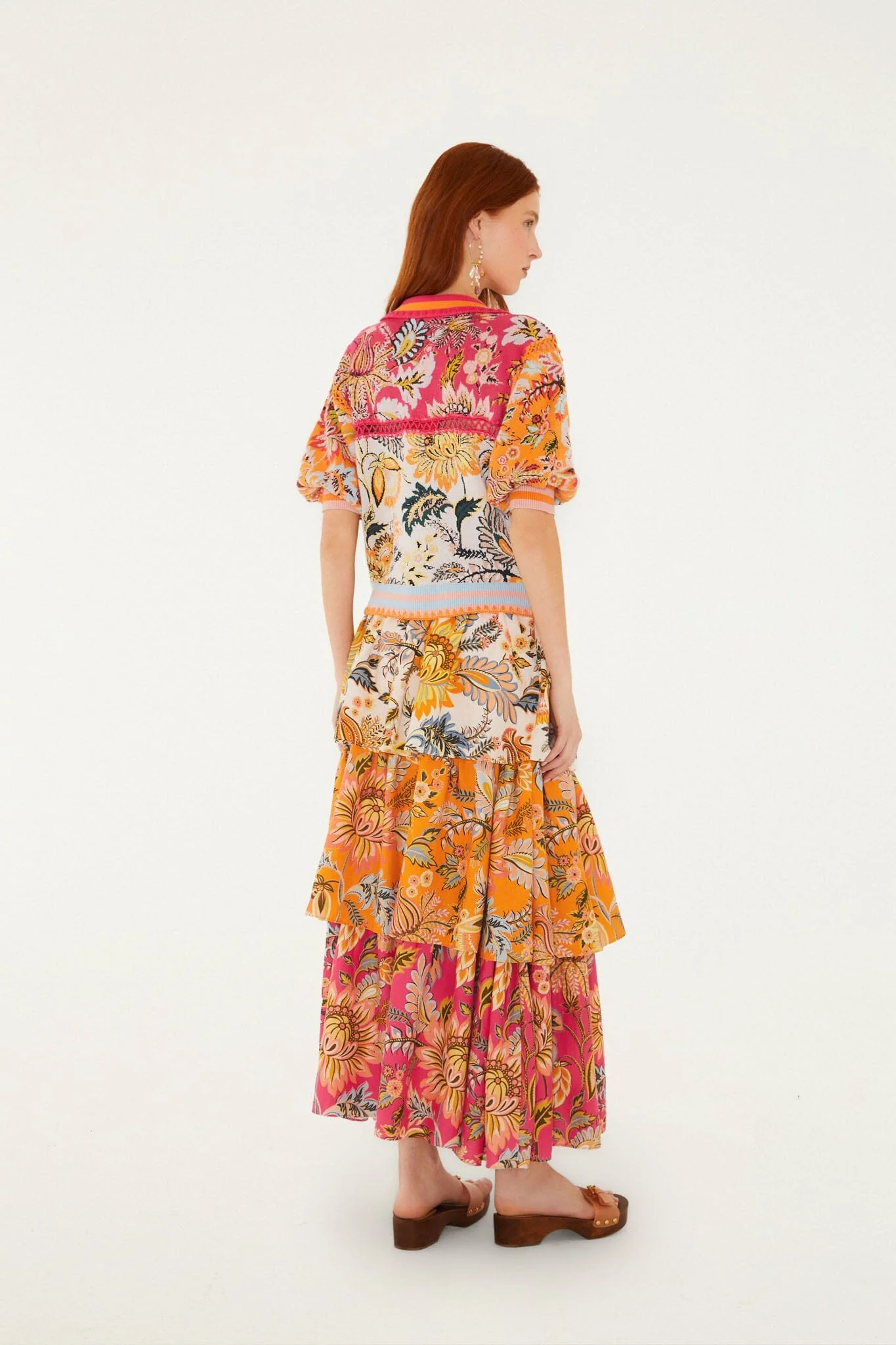 Multicolor Ligia Floral Mix Layered Lenzing Ecovero Euroflax Midi Skirt - Image 3