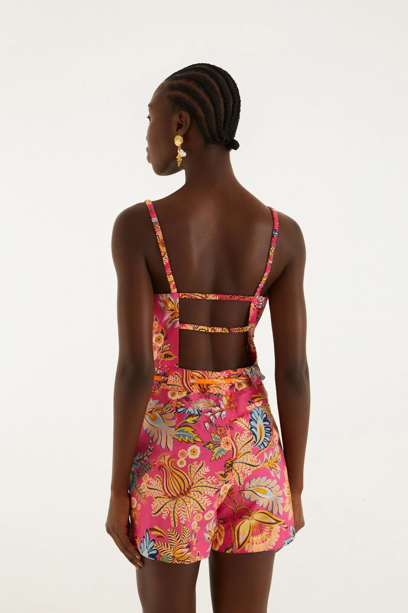Pink Ligia Floral Drawstring Organic Cotton Romper - Image 3