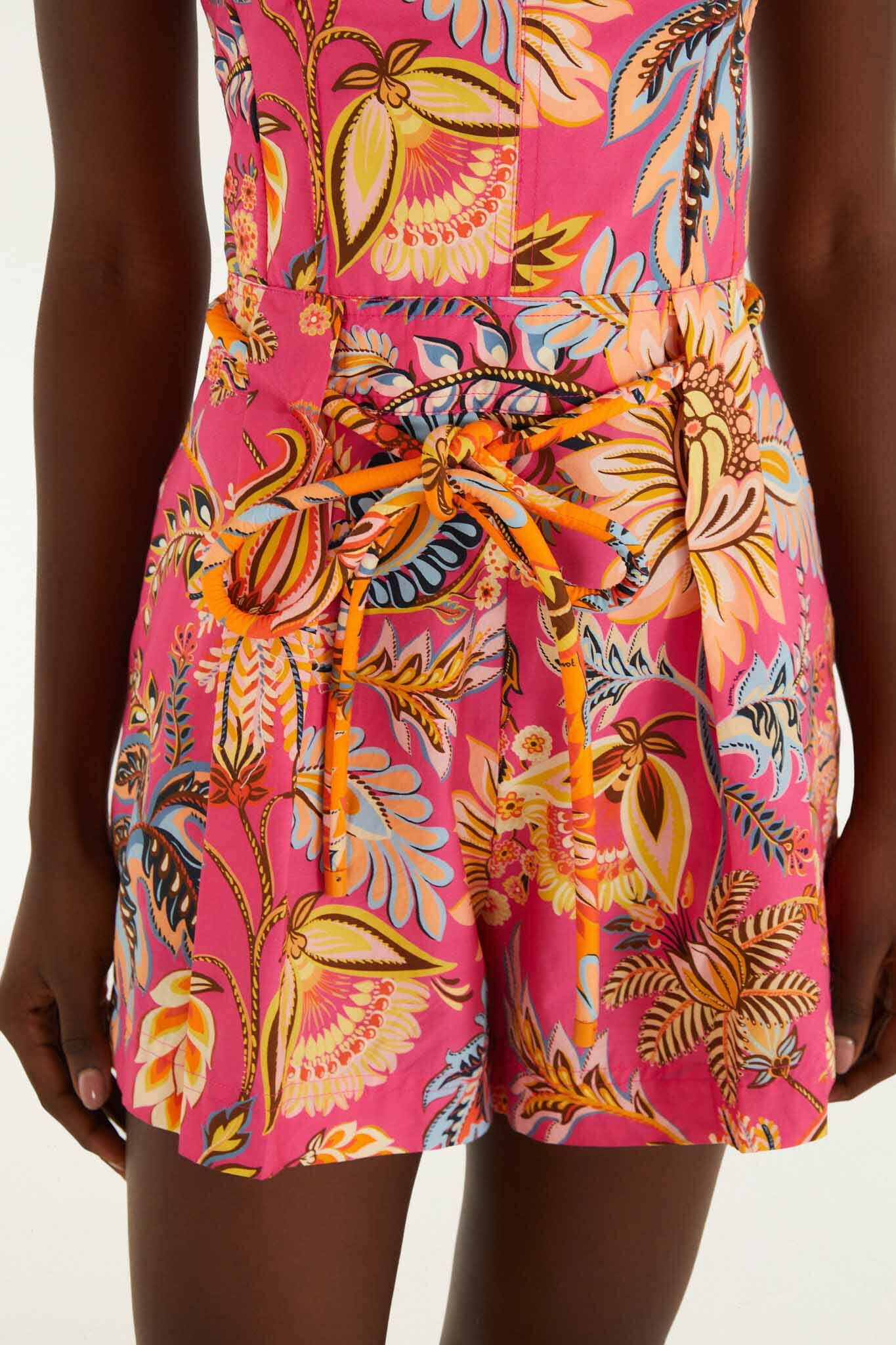 Pink Ligia Floral Drawstring Organic Cotton Romper - Image 4