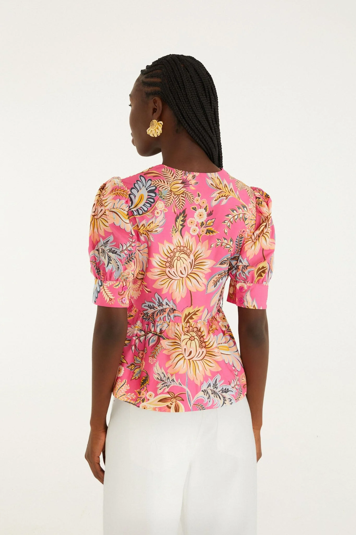 Pink Ligia Floral Puff Sleeve Organic Cotton Blouse - Image 3