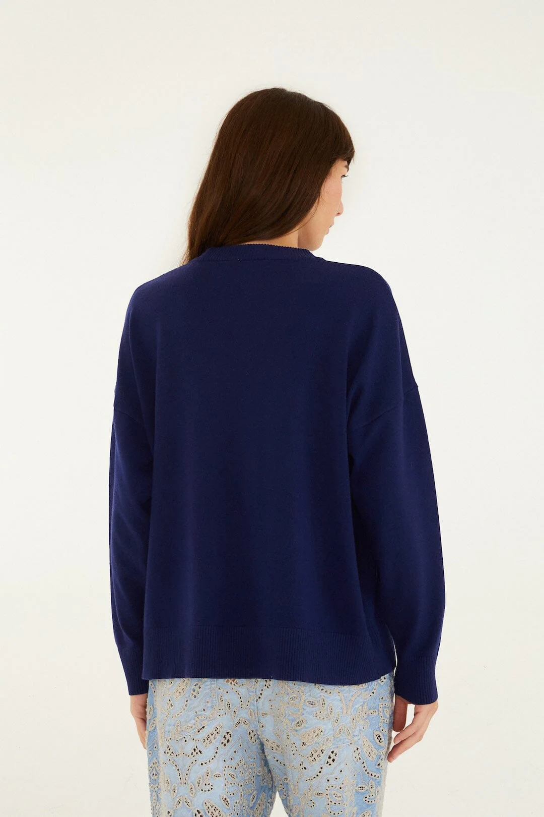 Dark Blue Love Birds Embroidered Sweater - Image 3
