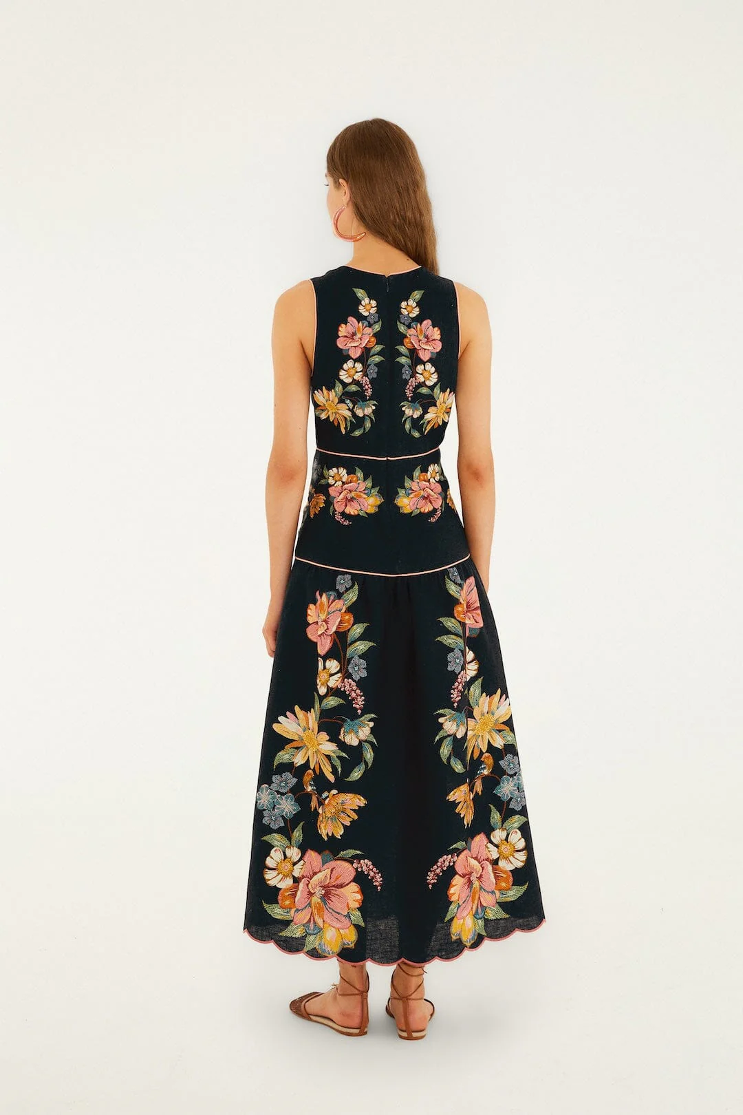 Dark Blue Maira Floral Euroflax™ Premium Linen Midi Dress - Image 3