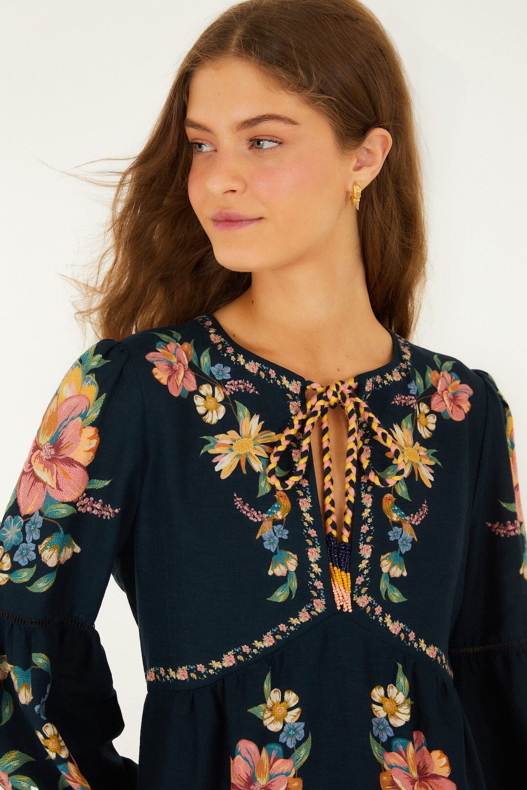 Dark Blue Maira Floral Lenzing™ Ecovero™ Euroflax™ Mini Dress - Image 2