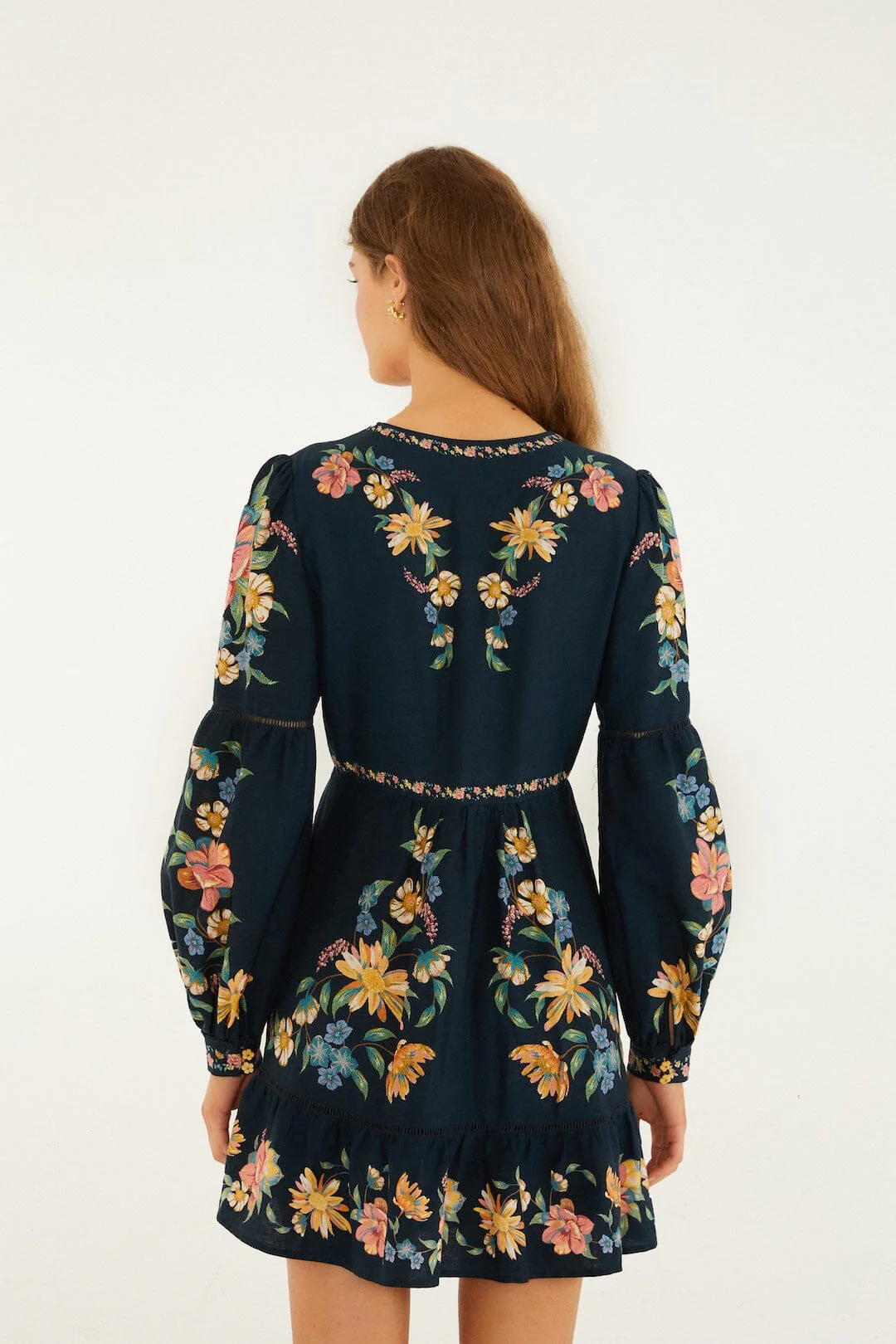 Dark Blue Maira Floral Lenzing™ Ecovero™ Euroflax™ Mini Dress - Image 3