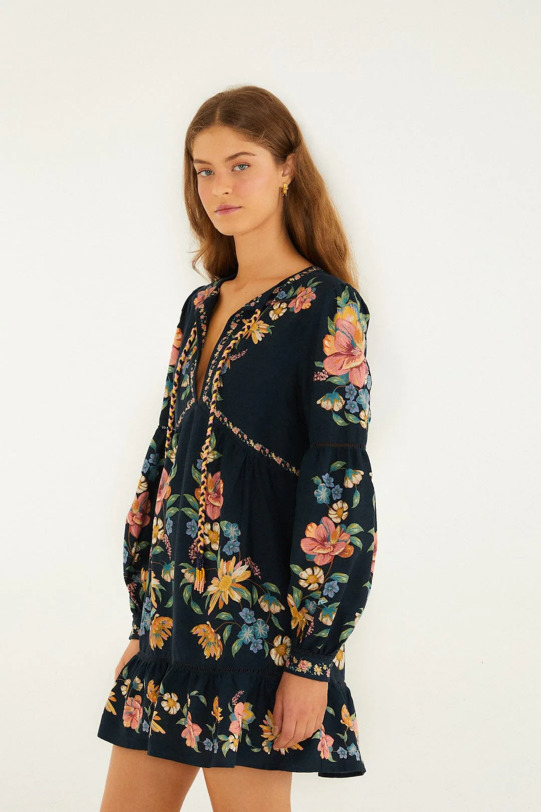 Dark Blue Maira Floral Lenzing™ Ecovero™ Euroflax™ Mini Dress - Image 5