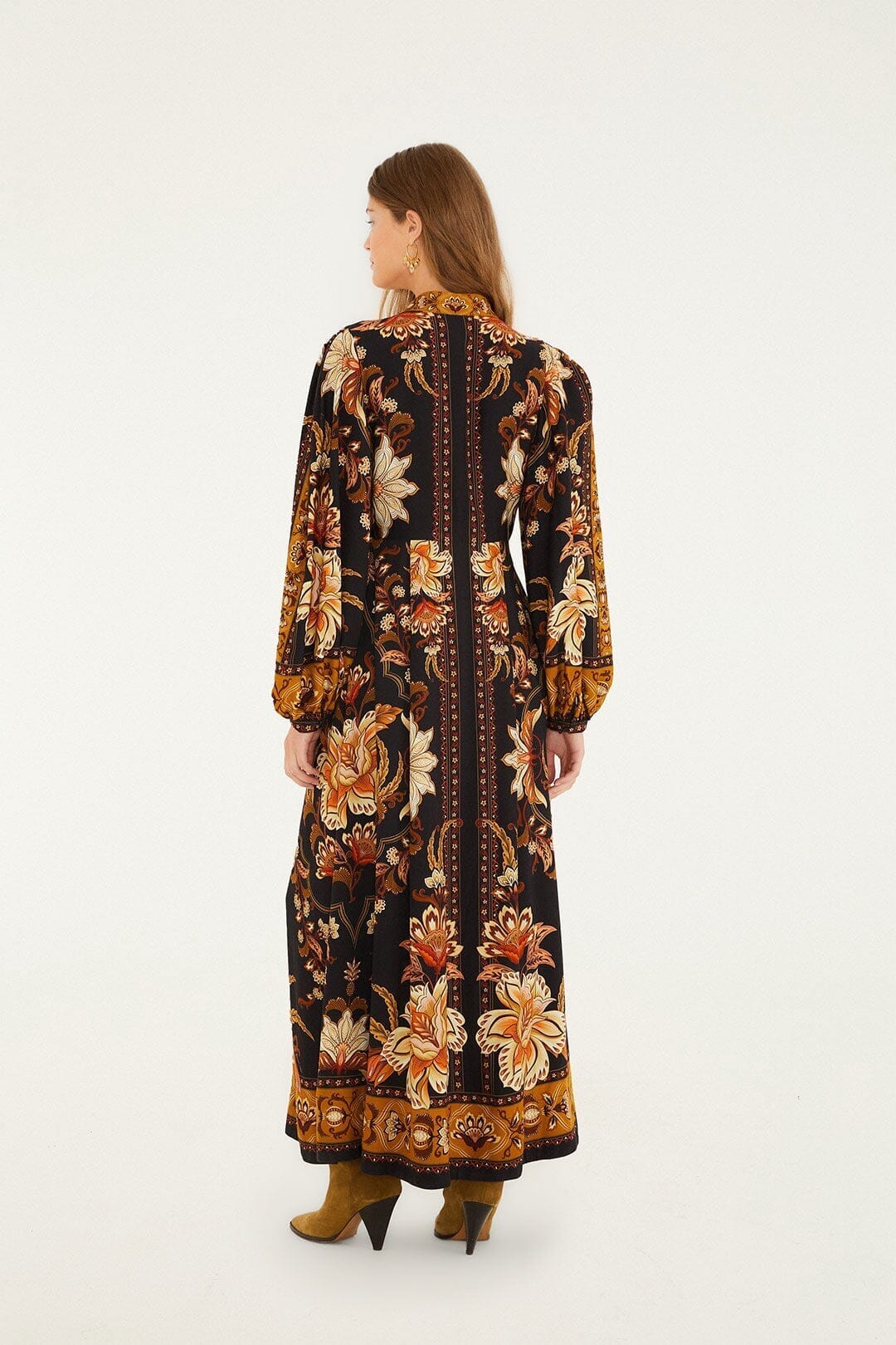 Black Majestic Garden Buttoned Puff Sleeve Maxi Dress - Image 3