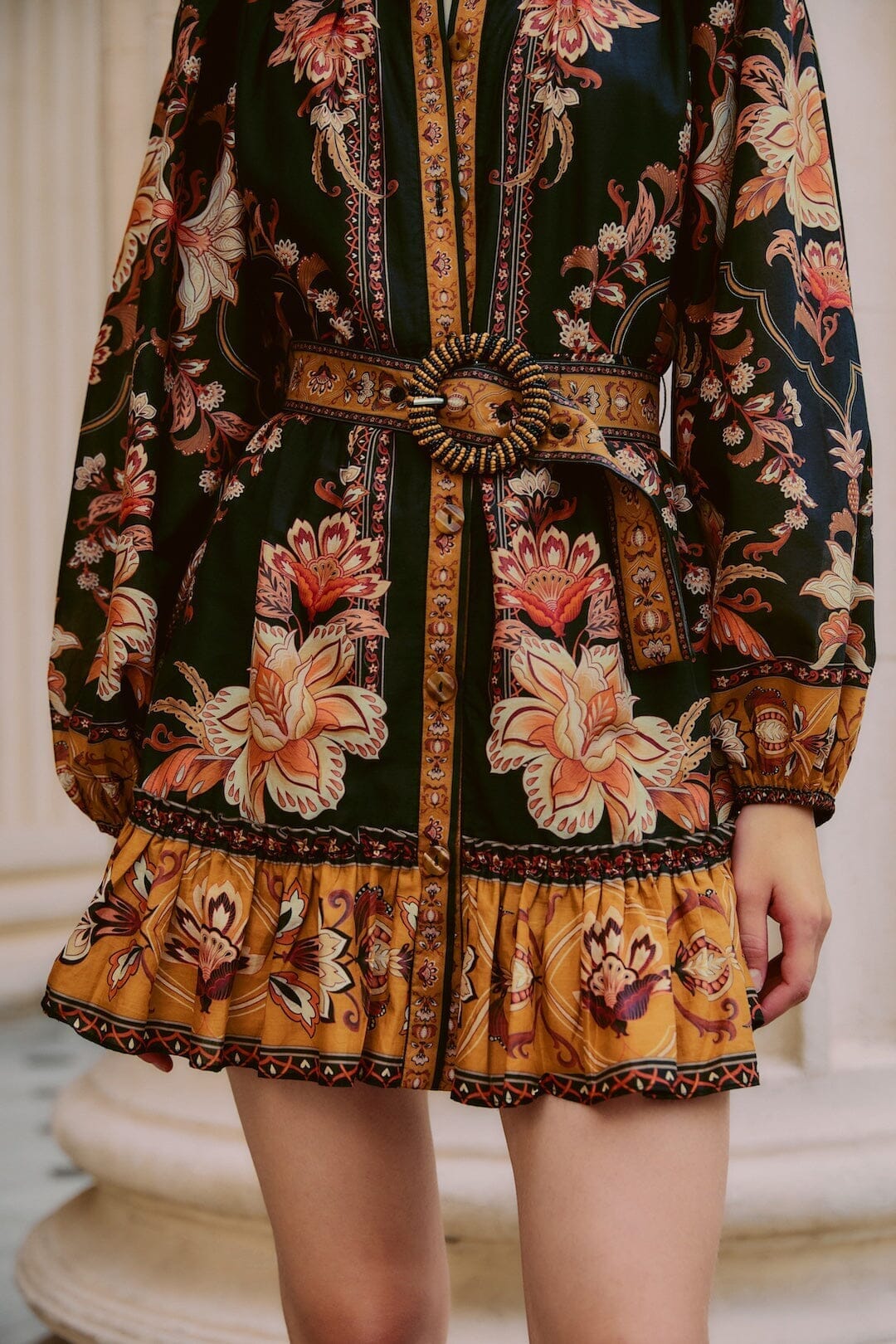 Black Majestic Garden Beaded Buckle Long Sleeve Mini Dress - Image 4