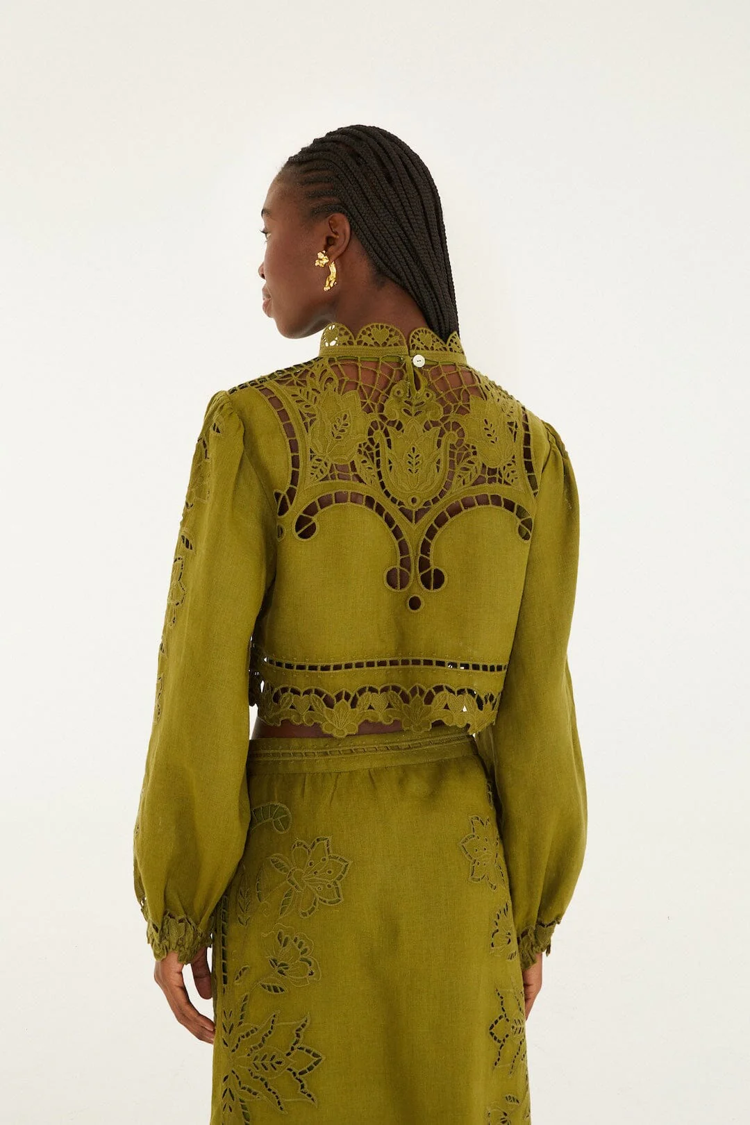 Green Majestic Garden Euroflax_x0099_ Premium Linen Richelieu Blouse - Image 3