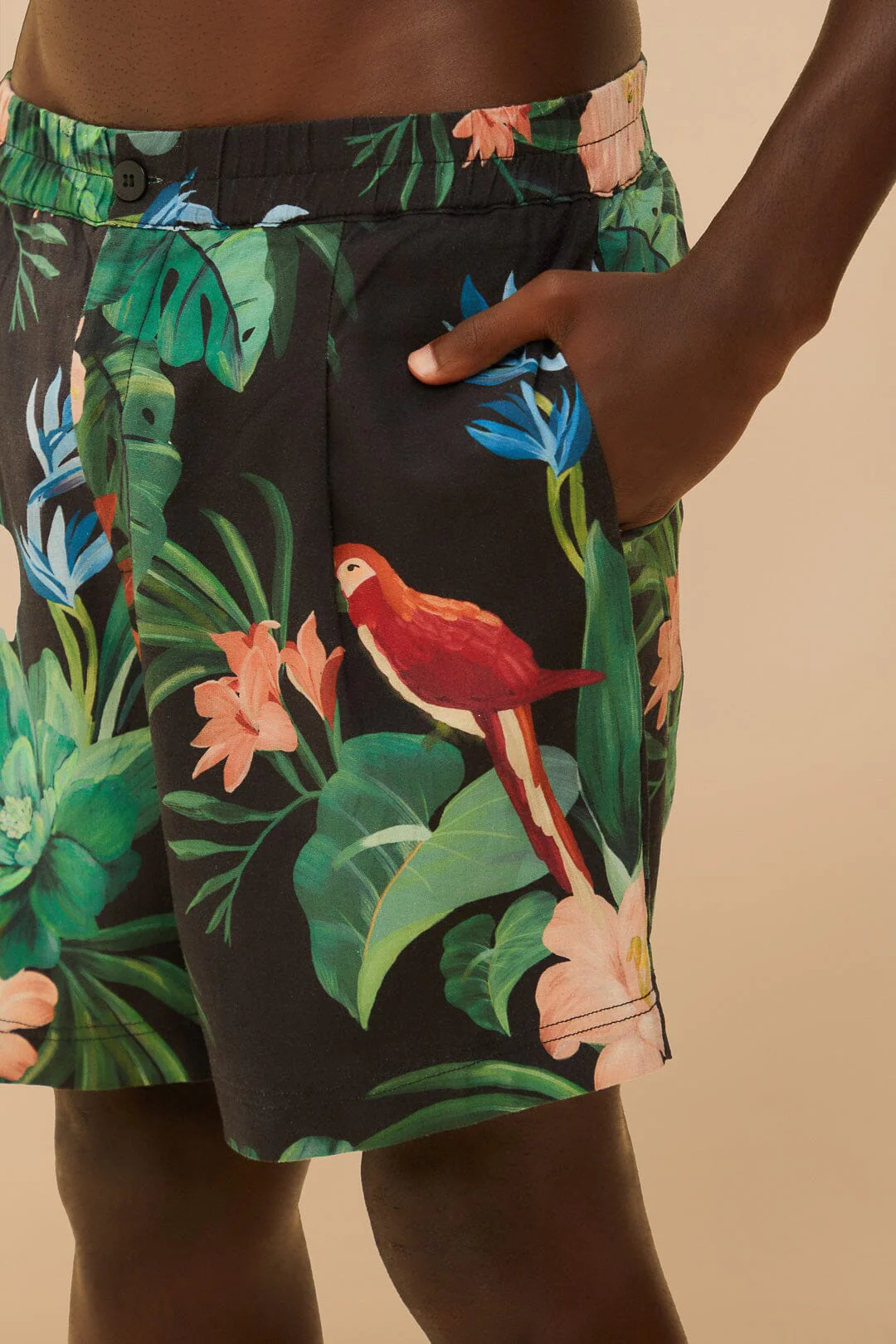 Black Midnight Macaw Fiesta LENZING™ ECOVERO™ Euroflax™ Shorts - Image 3