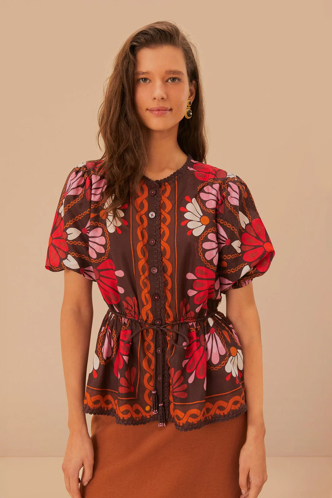 Miranda Brown Short Sleeve Blouse - Image 2
