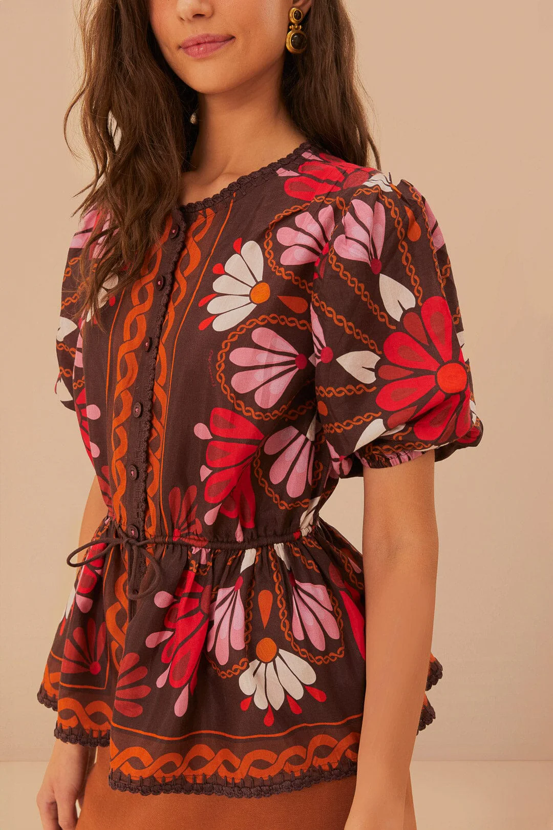 Miranda Brown Short Sleeve Blouse - Image 4