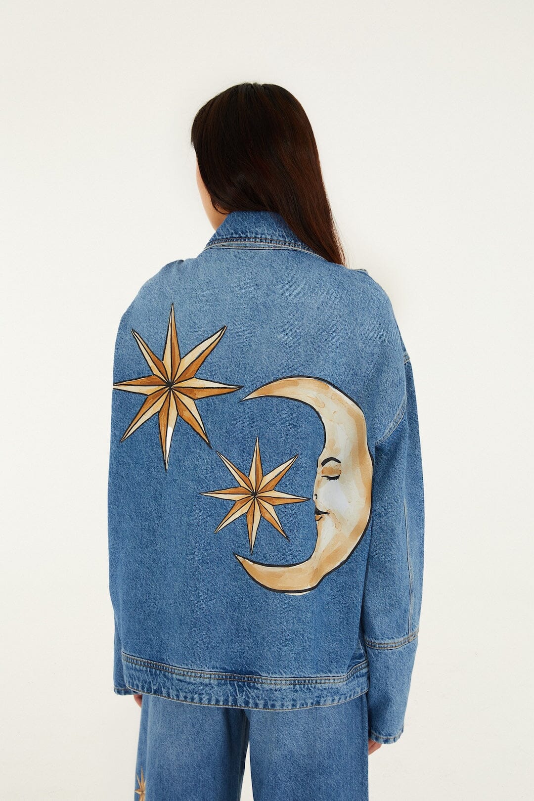 Denim Mystical Sun Printed Jacket - Image 3