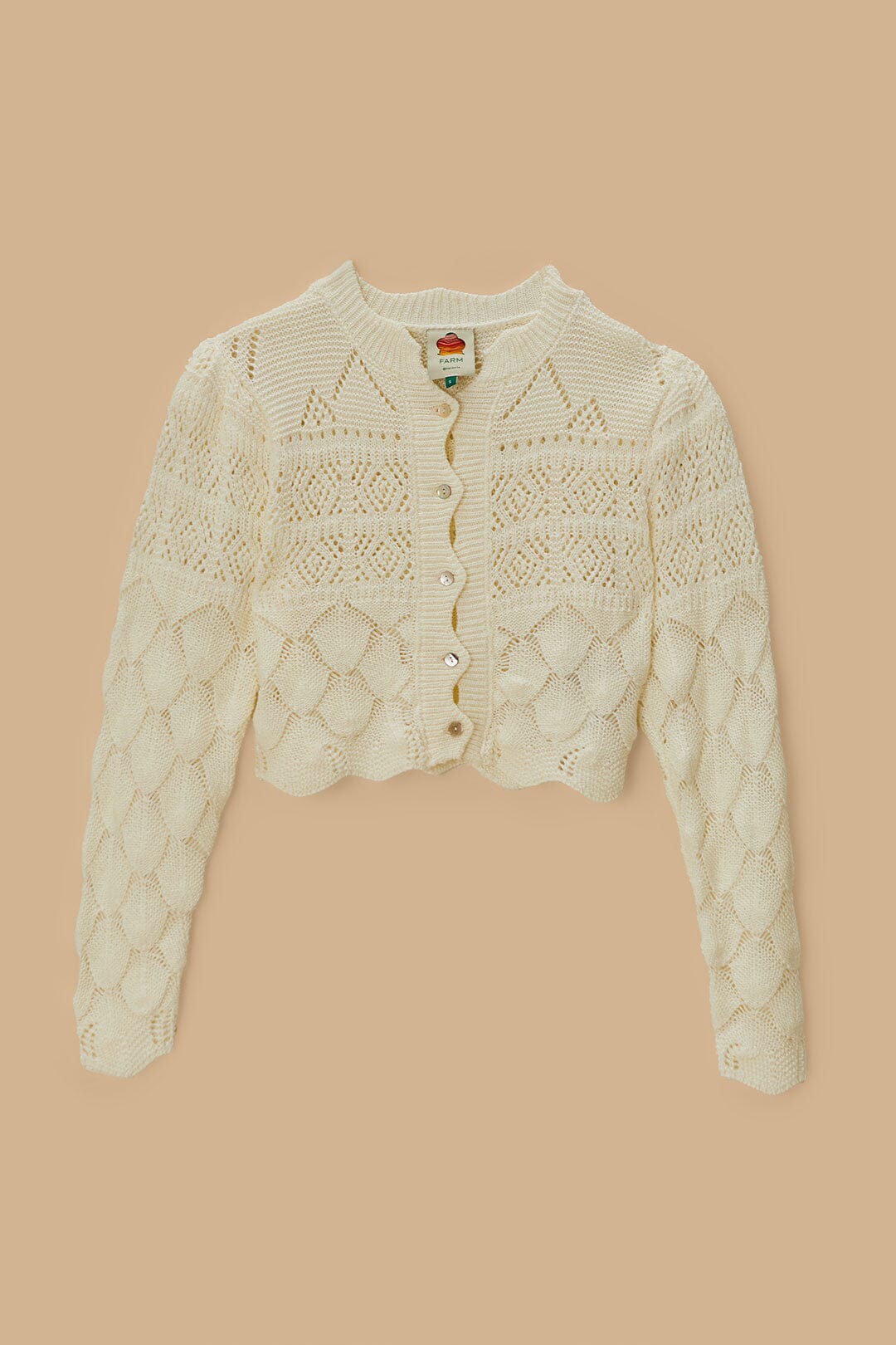 Off-White Mixed Lace Stitch Cardigan - Image 4