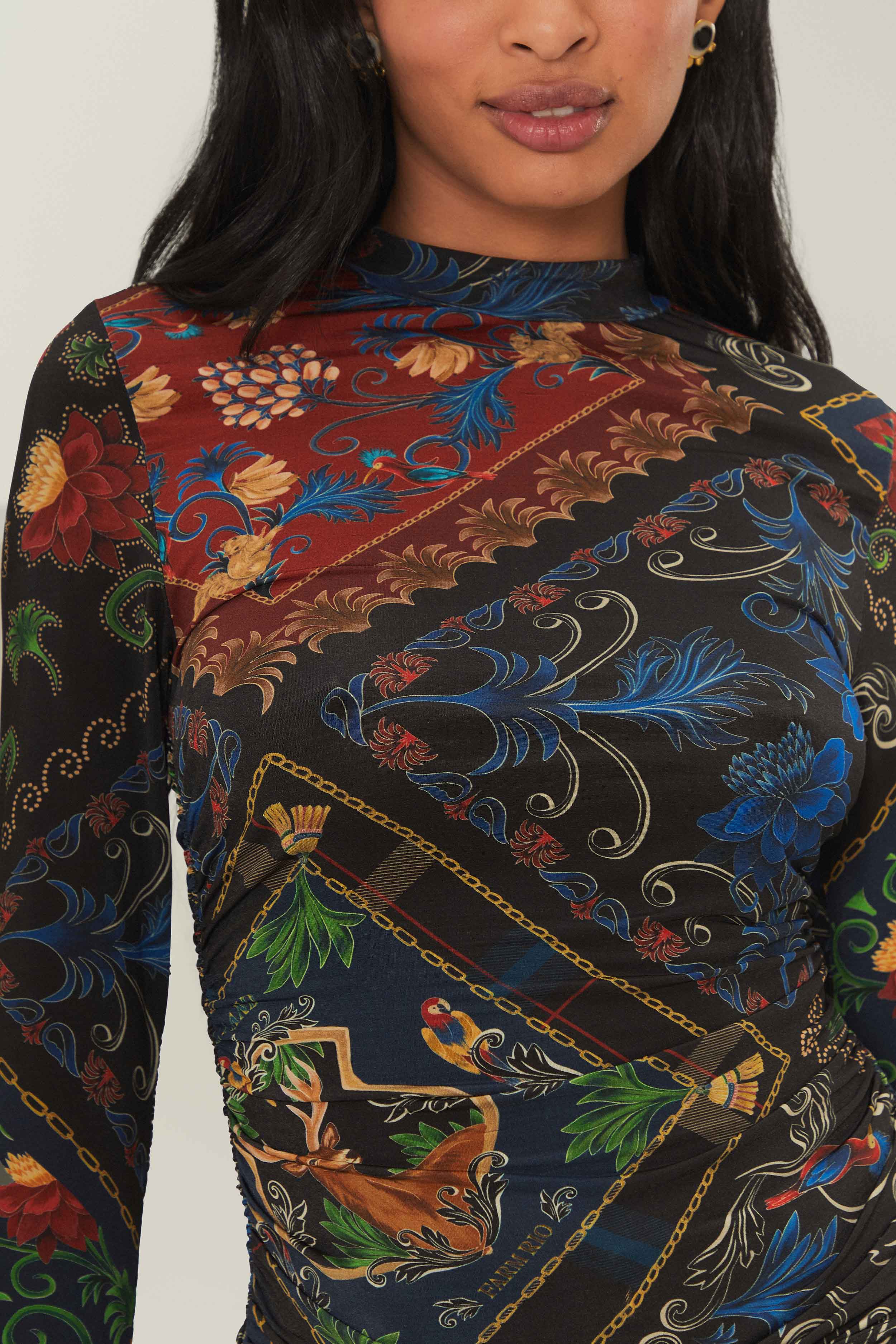Black Mixed Arabesque Scarves Jersey Blouse - Image 2