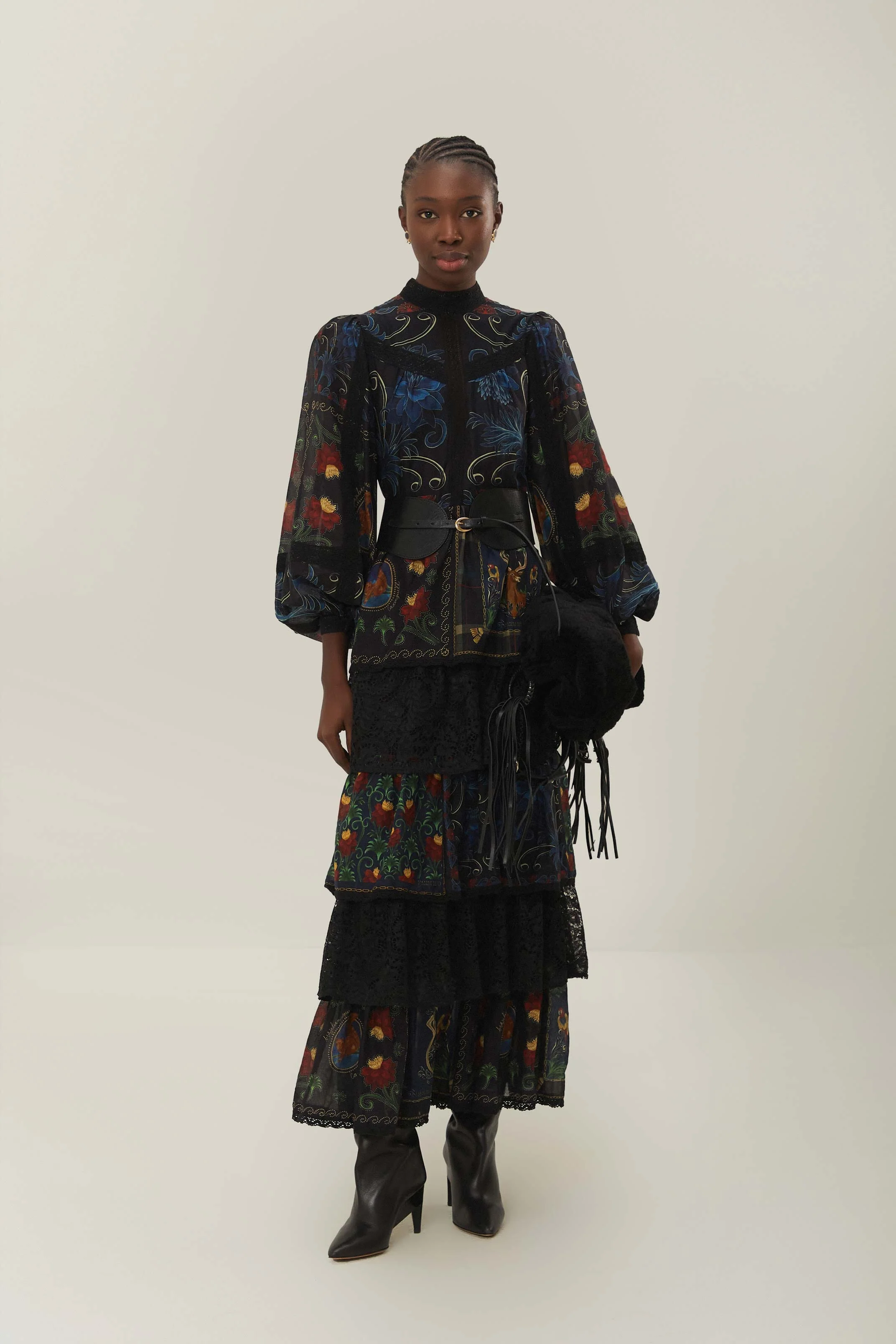 Black Mixed Arabesque Scarves Long Sleeve Maxi Dress - Image 2