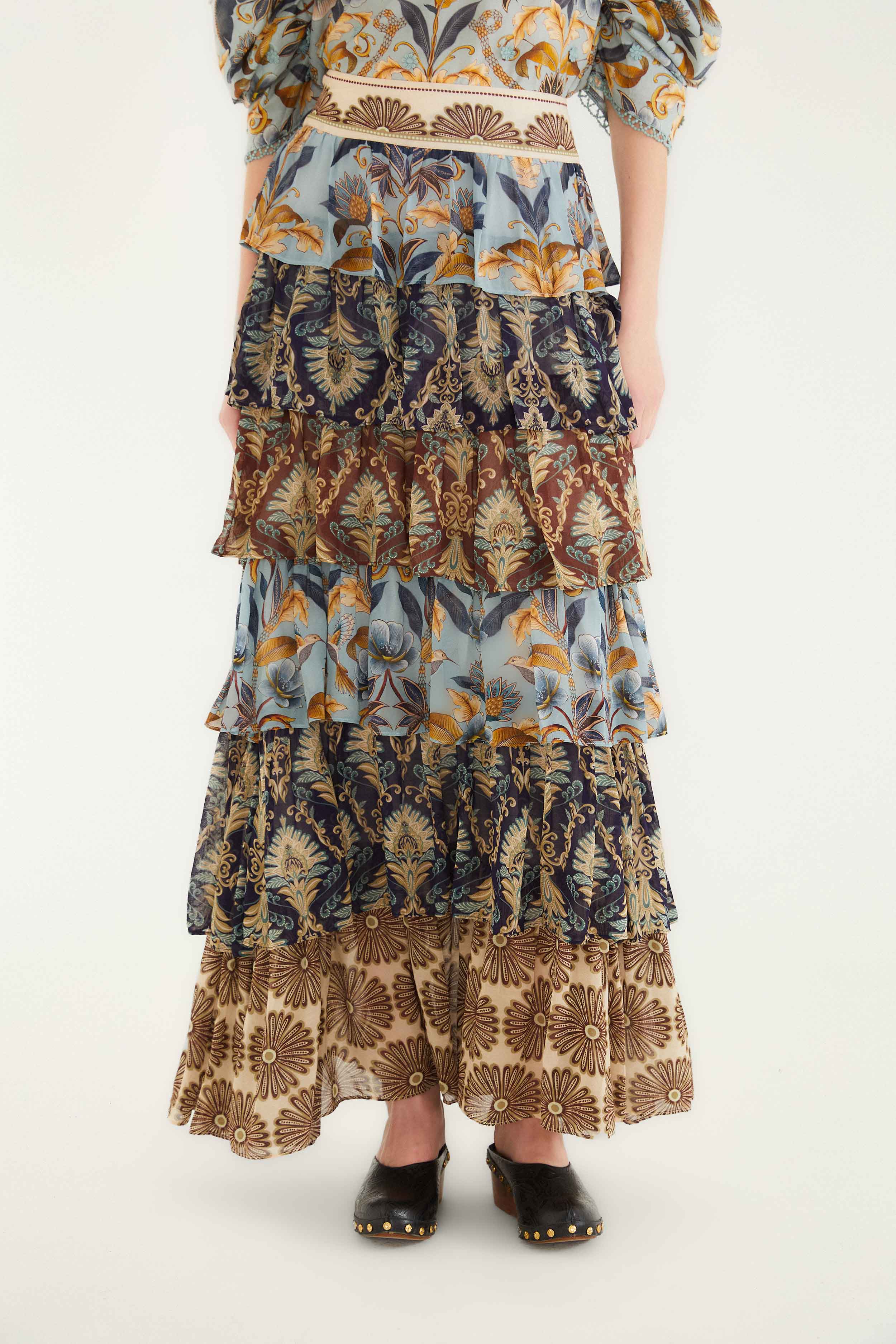 Mixed Scarves Ruffled Maxi Skirt - Image 2