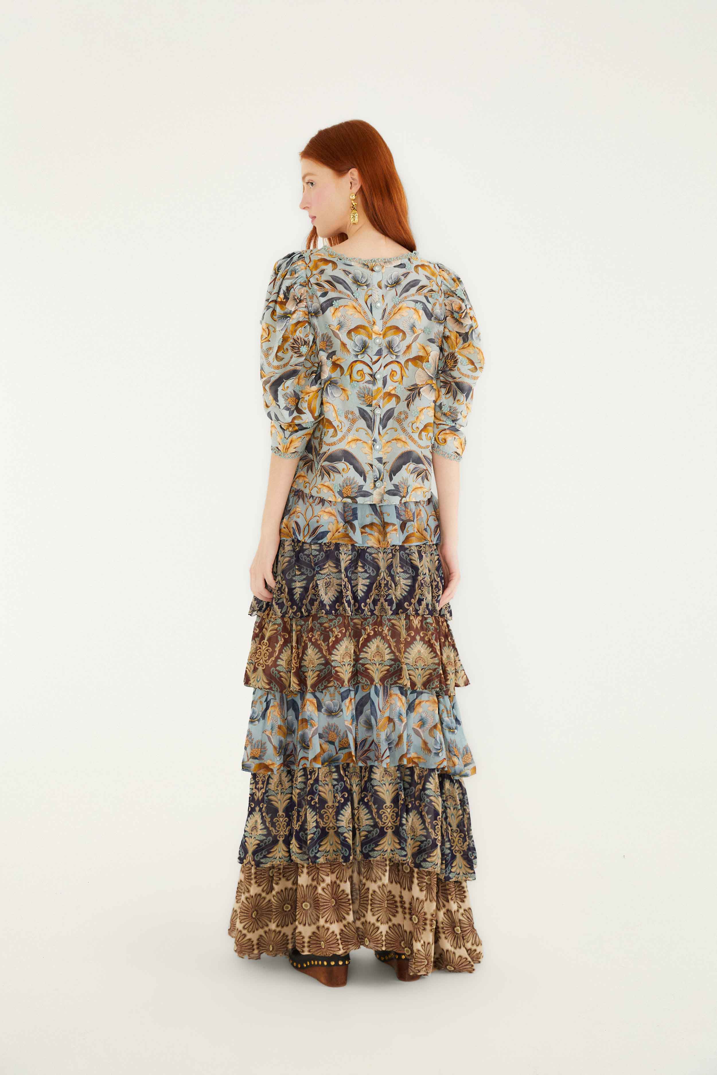 Mixed Scarves Ruffled Maxi Skirt - Image 4