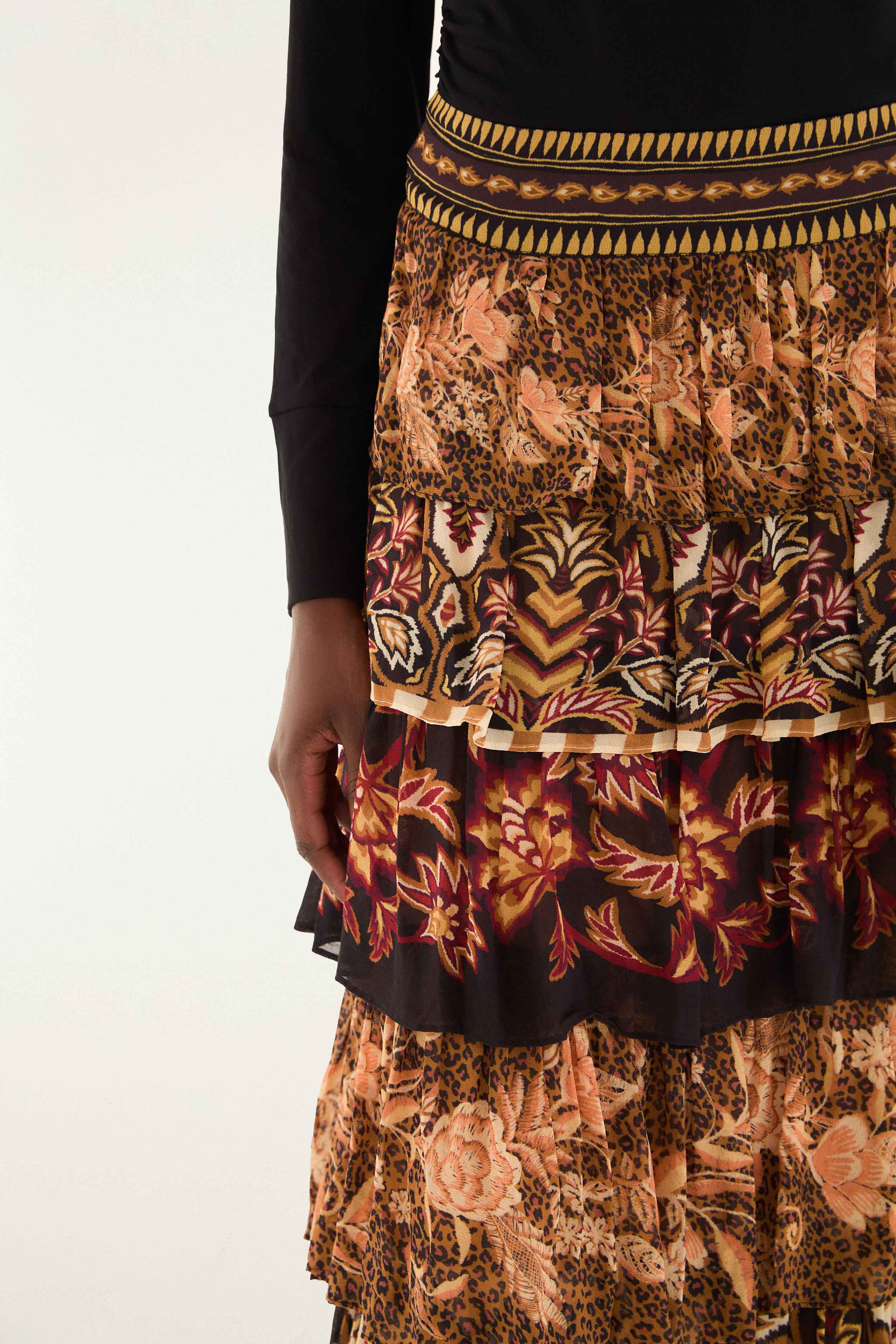 Mixed Scarves Ruffled Maxi Skirt - Image 5