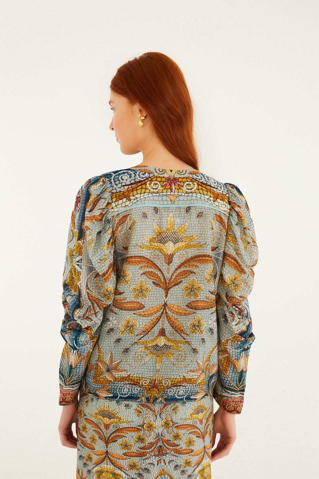 Blue Mosaic Garden Long Sleeve Blouse - Image 3