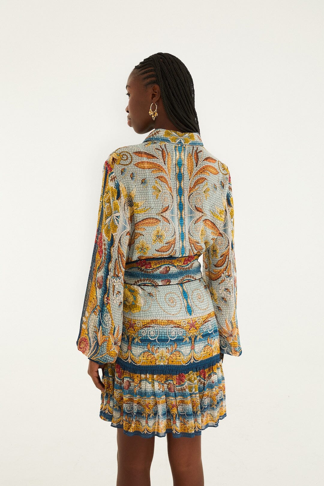 Blue Mosaic Garden Belted Mini Dress - Image 3