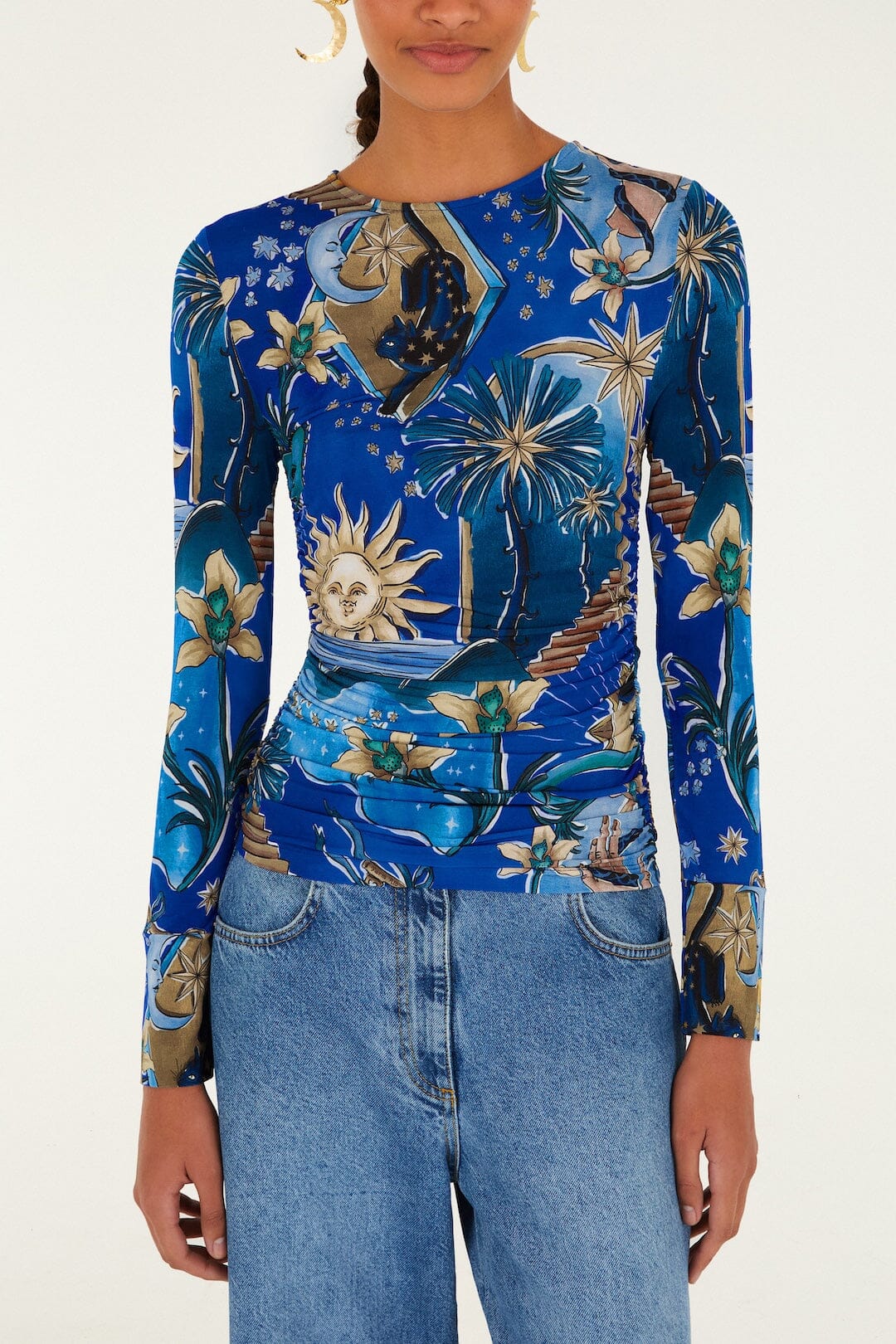 Blue Mystical Long Sleeve Jersey Blouse - Image 2