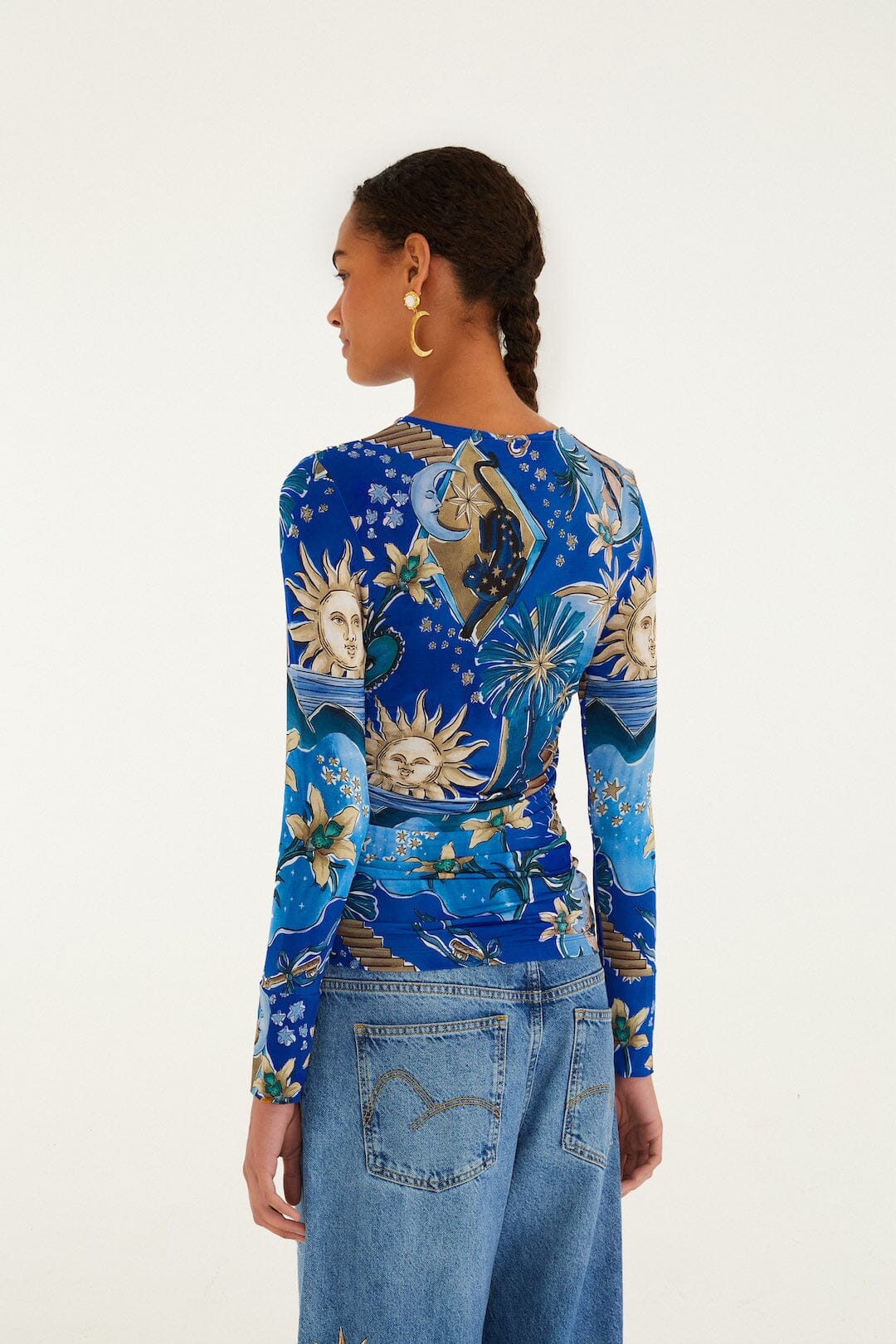 Blue Mystical Long Sleeve Jersey Blouse - Image 3