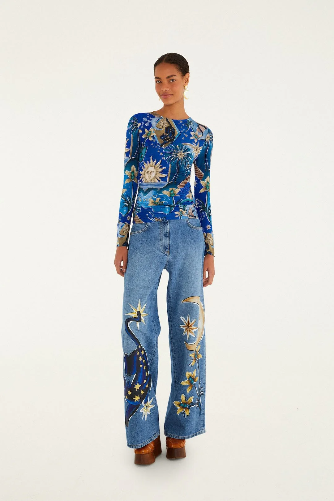Blue Mystical Long Sleeve Jersey Blouse - Image 4