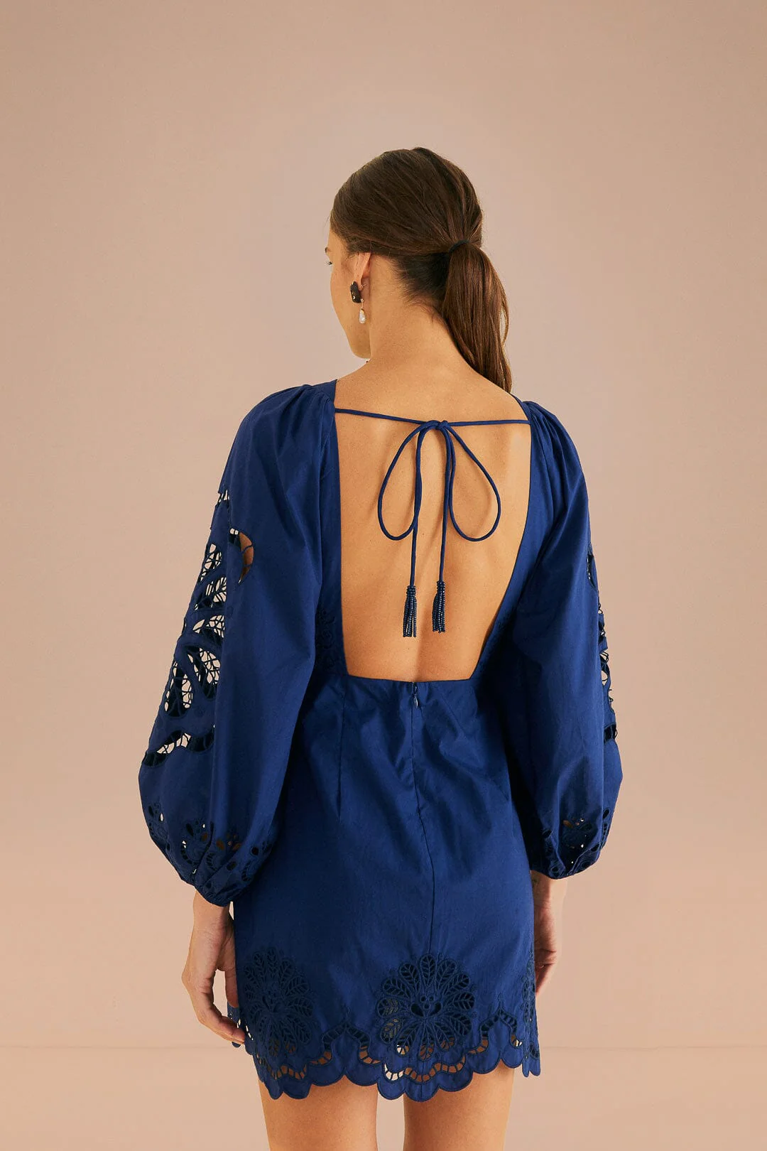 Navy Blue Flowery Richelieu Mini Dress - Image 4