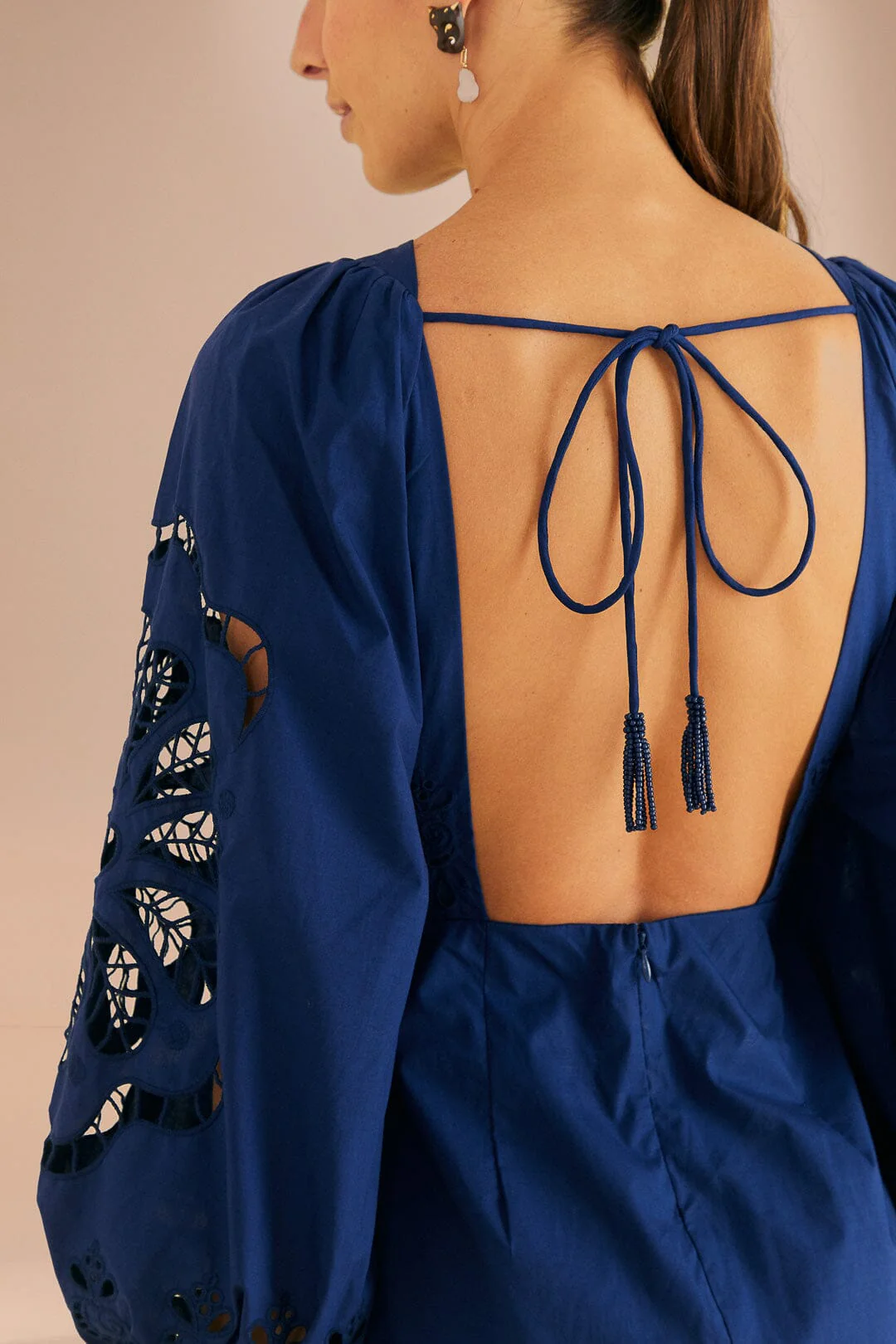 Navy Blue Flowery Richelieu Mini Dress - Image 5